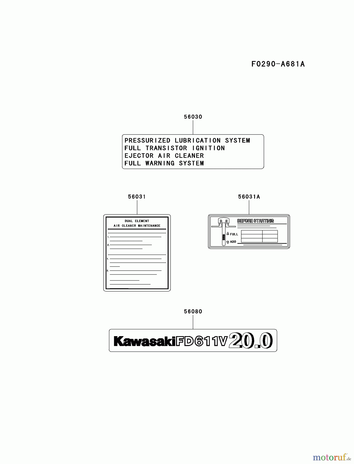  Kawasaki Motoren Motoren Vertikal FA210V - AS02 bis FH641V - DS24 FD611V-AS00 - Kawasaki FD611V 4-Stroke Engine LABEL