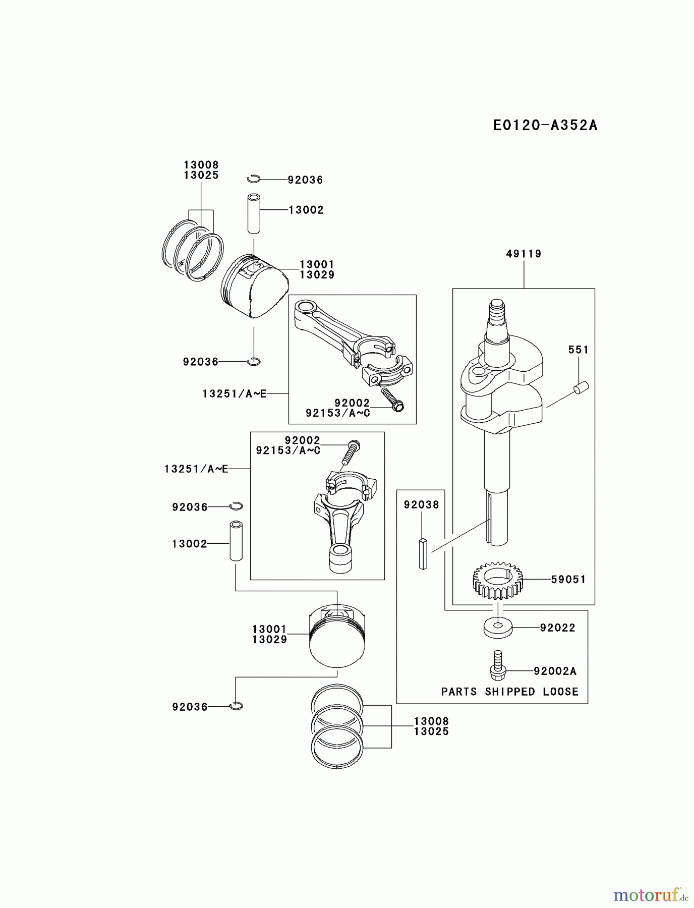  Kawasaki Motoren Motoren Vertikal FA210V - AS02 bis FH641V - DS24 FD611V-DS00 - Kawasaki FD611V 4-Stroke Engine PISTON/CRANKSHAFT