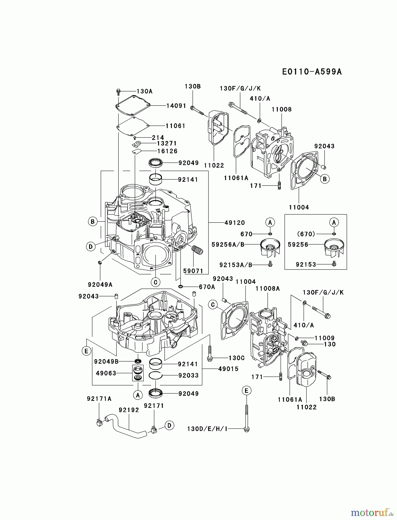  Kawasaki Motoren Motoren Vertikal FA210V - AS02 bis FH641V - DS24 FD731V-CS03 - Kawasaki FD731V 4-Stroke Engine CYLINDER/CRANKCASE #1