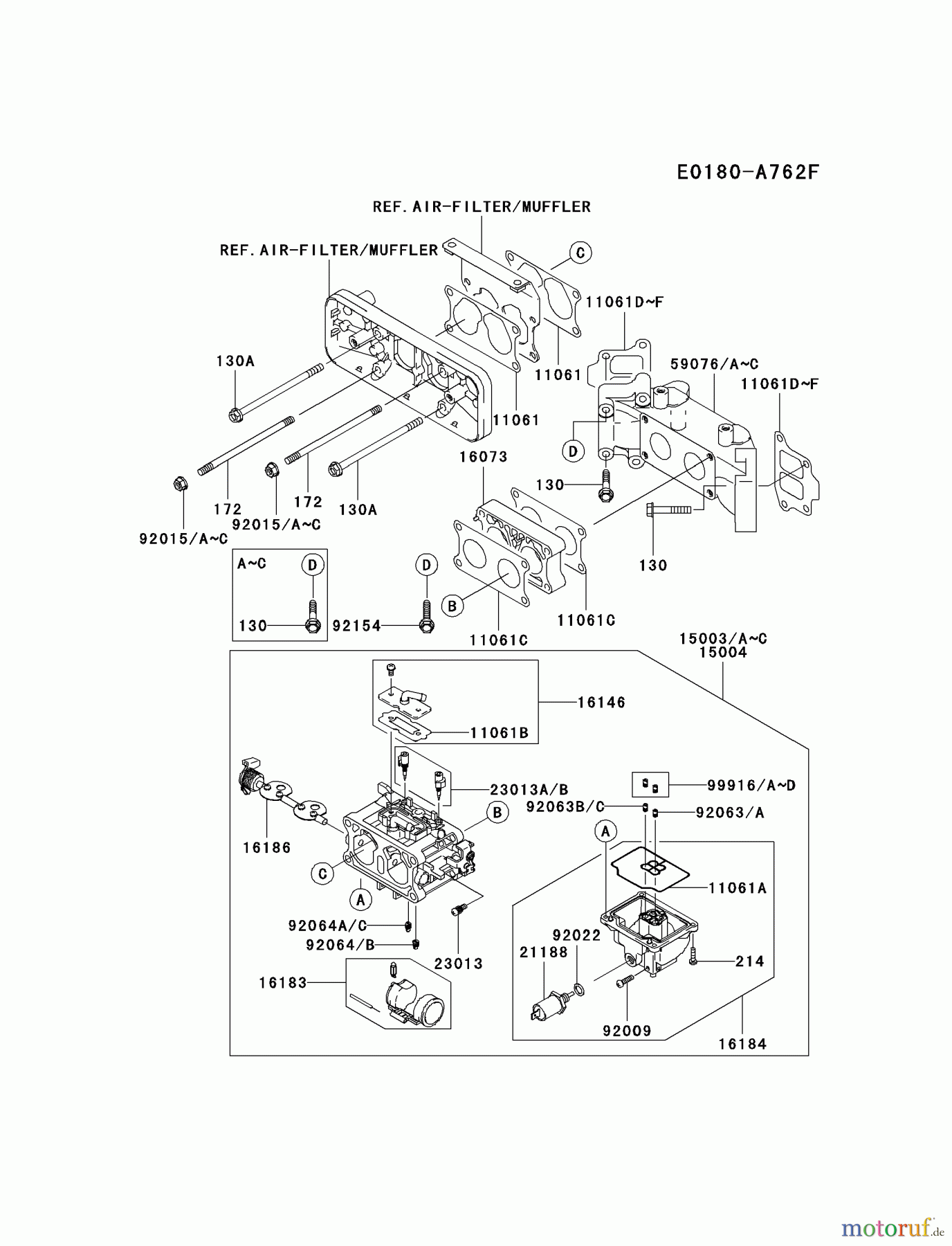  Kawasaki Motoren Motoren Vertikal FA210V - AS02 bis FH641V - DS24 FD731V-AS00 - Kawasaki FD731V 4-Stroke Engine CARBURETOR #2