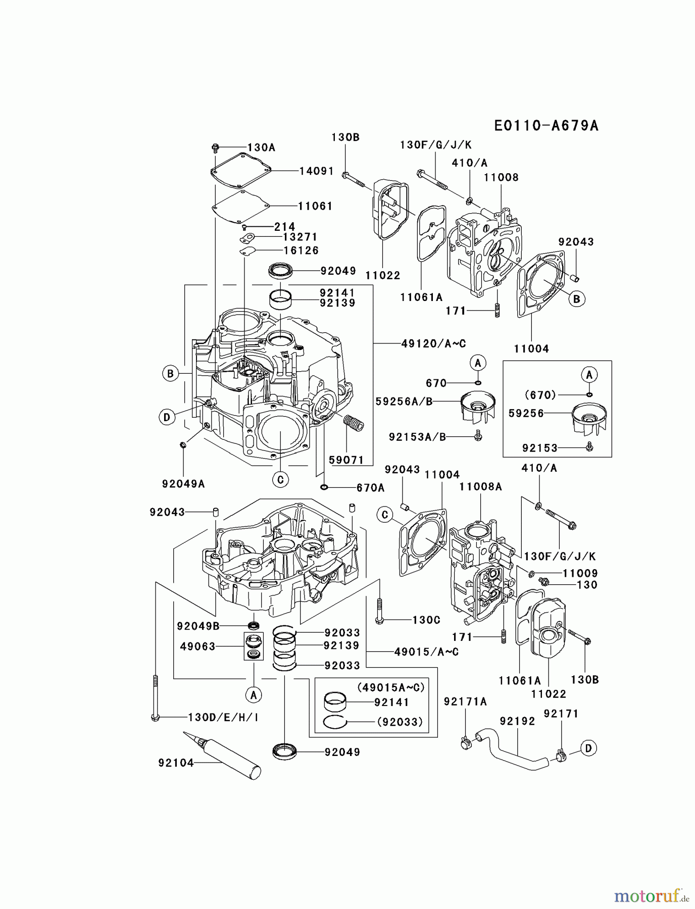  Kawasaki Motoren Motoren Vertikal FA210V - AS02 bis FH641V - DS24 FD731V-CS00 - Kawasaki FD731V 4-Stroke Engine CYLINDER/CRANKCASE #2