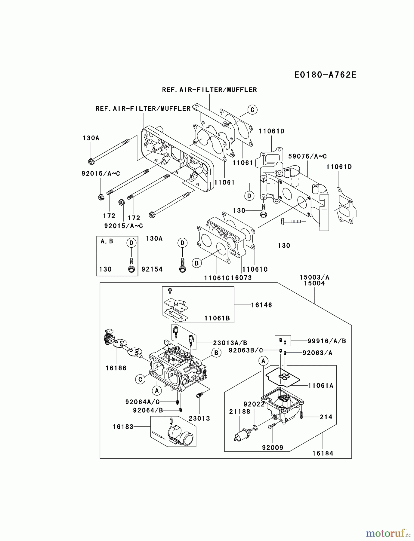  Kawasaki Motoren Motoren Vertikal FA210V - AS02 bis FH641V - DS24 FD731V-AS04 - Kawasaki FD731V 4-Stroke Engine CARBURETOR #2