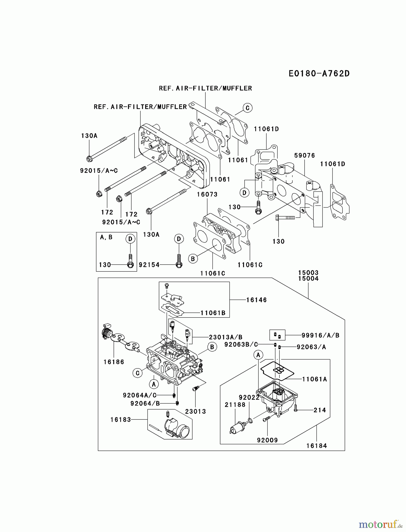  Kawasaki Motoren Motoren Vertikal FA210V - AS02 bis FH641V - DS24 FD731V-CS05 - Kawasaki FD731V 4-Stroke Engine CARBURETOR