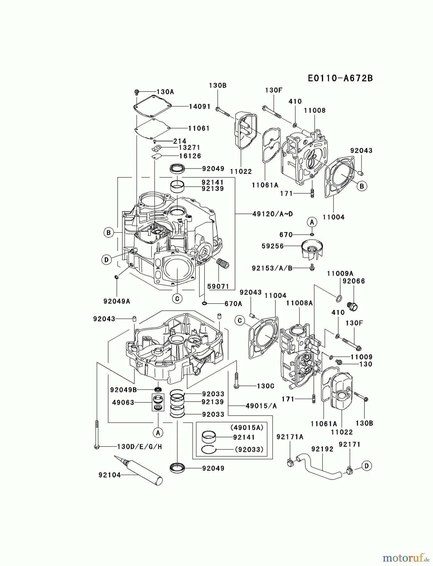  Kawasaki Motoren Motoren Vertikal FA210V - AS02 bis FH641V - DS24 FD731V-DS05 - Kawasaki FD731V 4-Stroke Engine CYLINDER/CRANKCASE #1