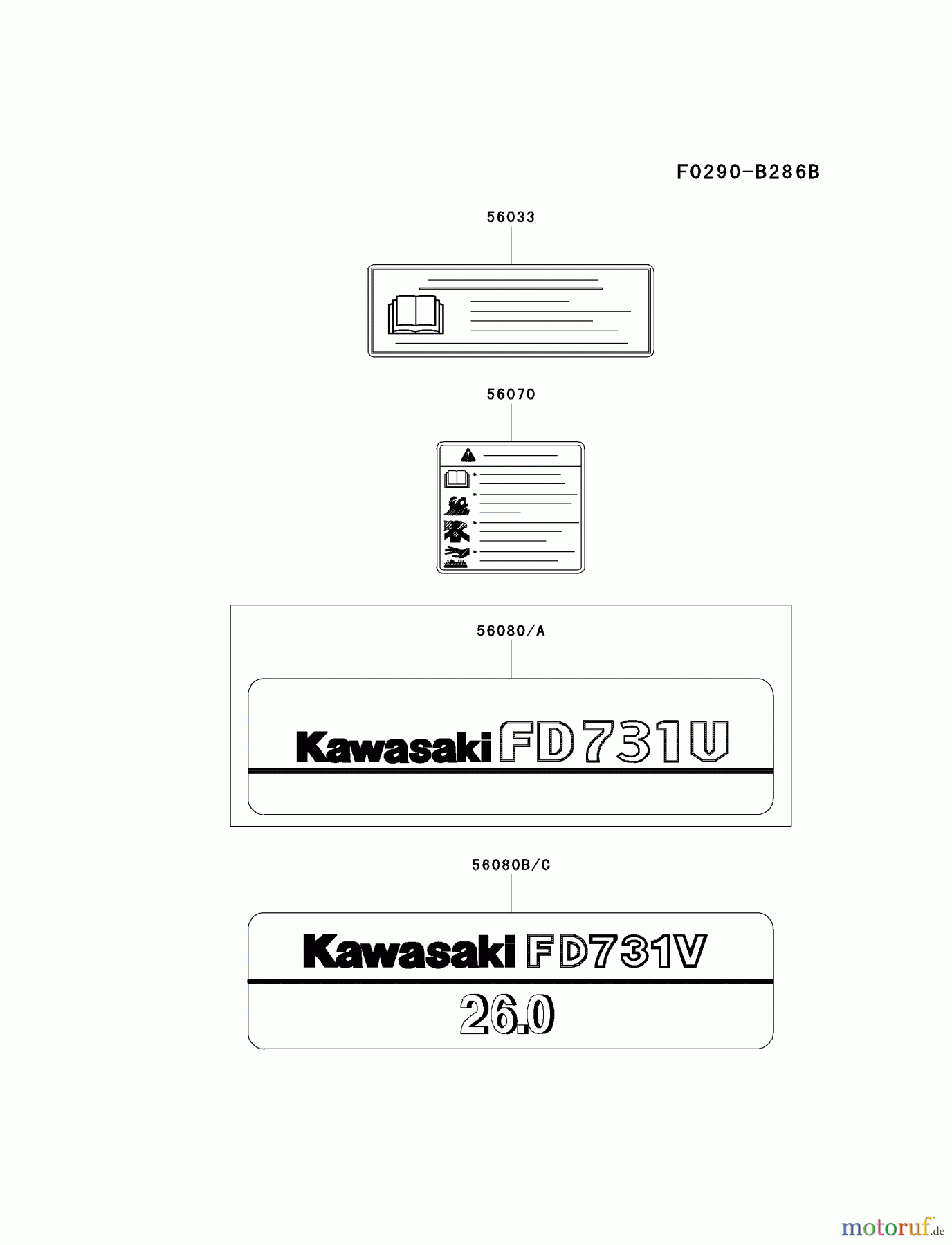  Kawasaki Motoren Motoren Vertikal FA210V - AS02 bis FH641V - DS24 FD731V-CS05 - Kawasaki FD731V 4-Stroke Engine LABEL