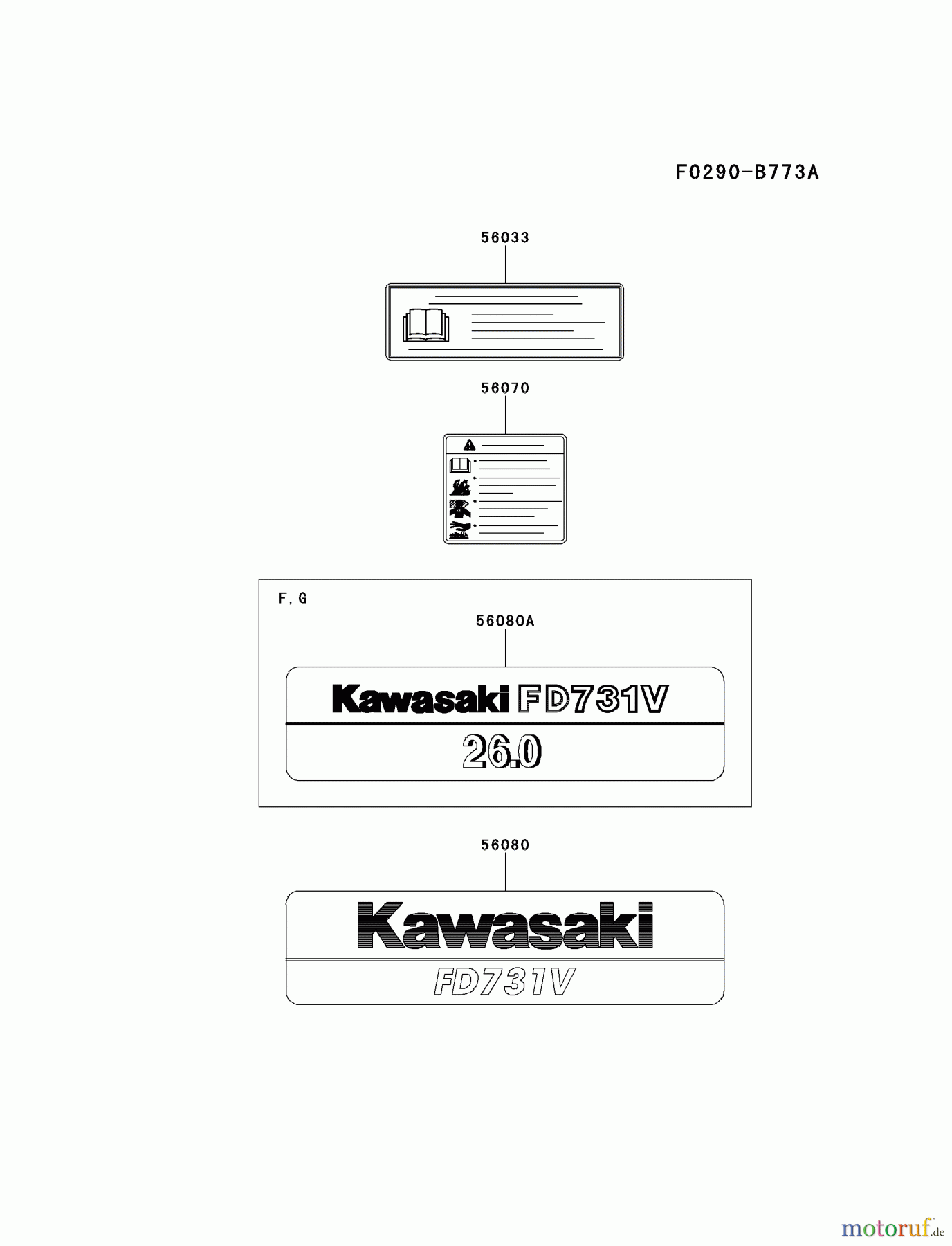  Kawasaki Motoren Motoren Vertikal FA210V - AS02 bis FH641V - DS24 FD731V-HS00 - Kawasaki FD731V 4-Stroke Engine LABEL