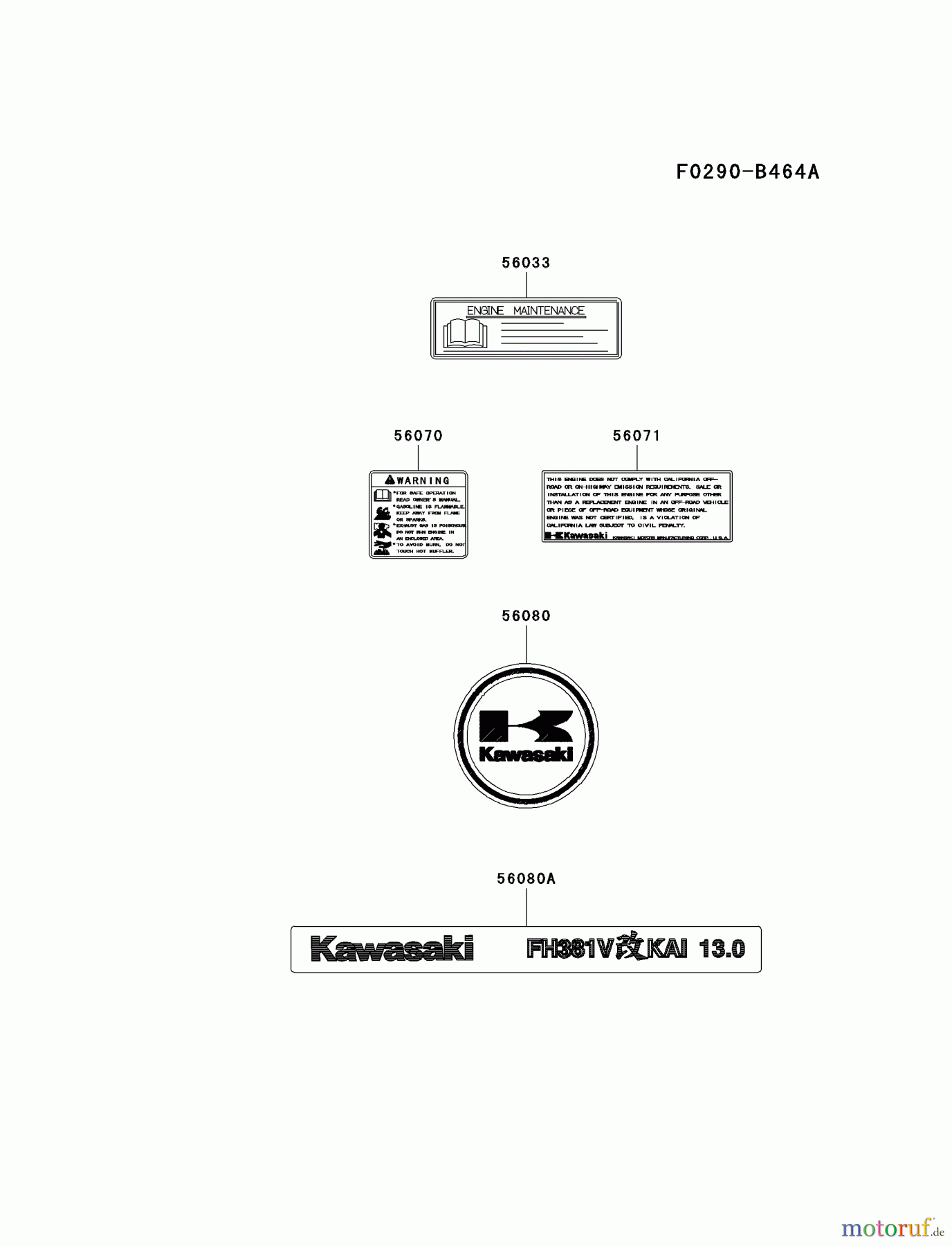  Kawasaki Motoren Motoren Vertikal FA210V - AS02 bis FH641V - DS24 FH381V-AS30 - Kawasaki FH381V 4-Stroke Engine LABEL