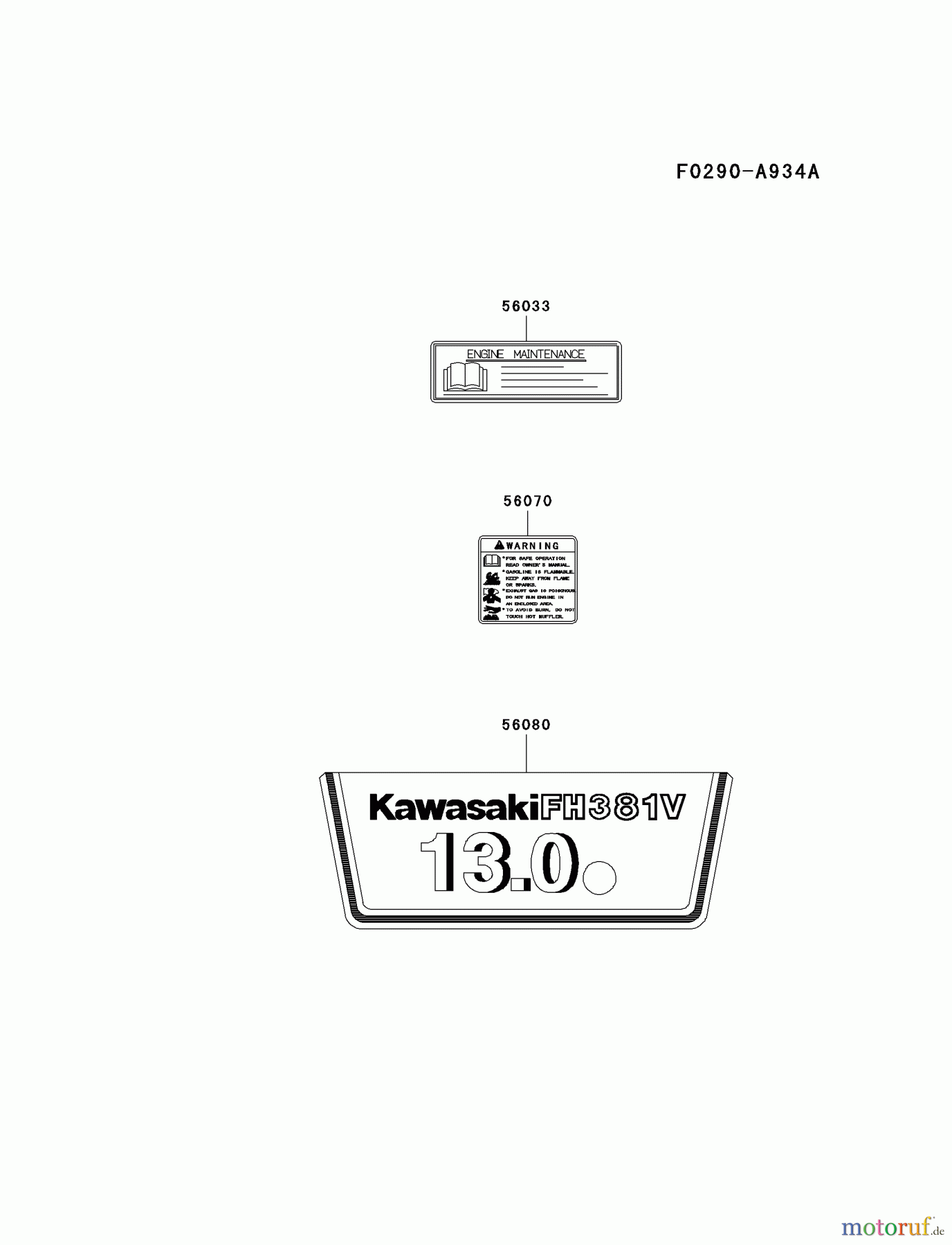  Kawasaki Motoren Motoren Vertikal FA210V - AS02 bis FH641V - DS24 FH381V-AS01 - Kawasaki FH381V 4-Stroke Engine LABEL