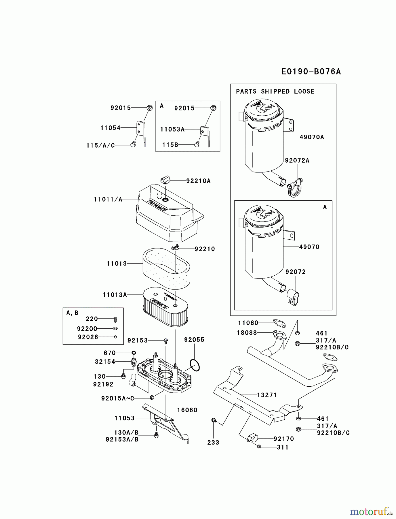  Kawasaki Motoren Motoren Vertikal FA210V - AS02 bis FH641V - DS24 FH381V-AS28 - Kawasaki FH381V 4-Stroke Engine AIR-FILTER/MUFFLER #1