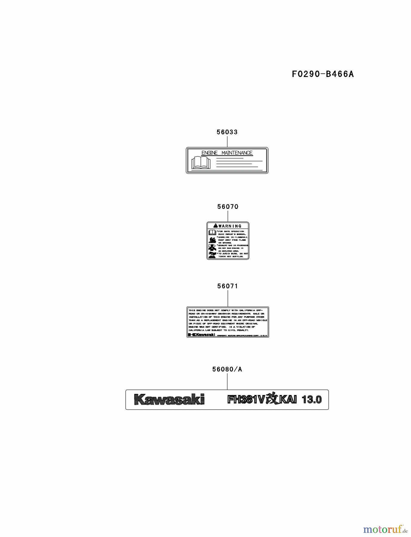  Kawasaki Motoren Motoren Vertikal FA210V - AS02 bis FH641V - DS24 FH381V-BS28 - Kawasaki FH381V 4-Stroke Engine LABEL
