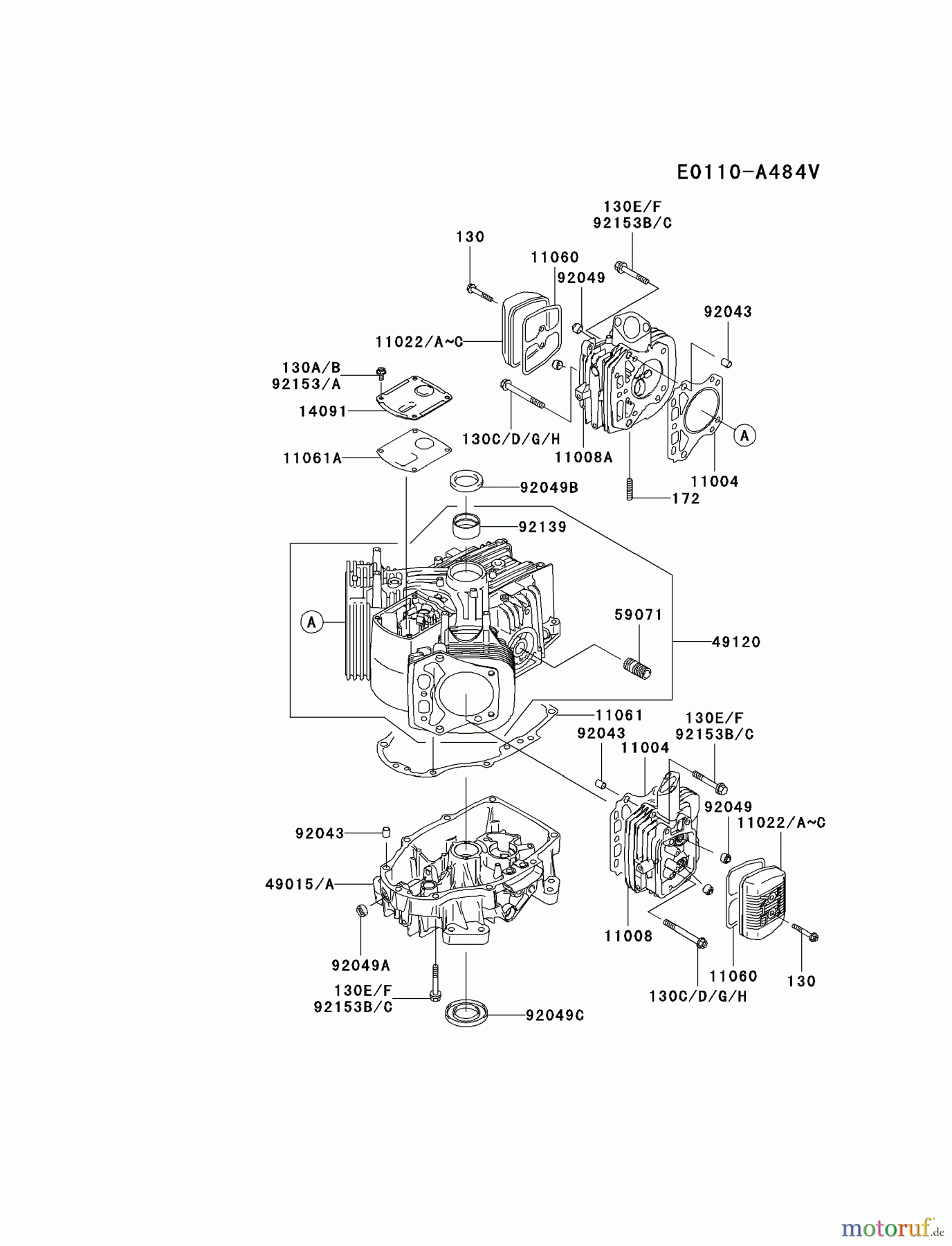  Kawasaki Motoren Motoren Vertikal FA210V - AS02 bis FH641V - DS24 FH381V-CS01 - Kawasaki FH381V 4-Stroke Engine CYLINDER/CRANKCASE