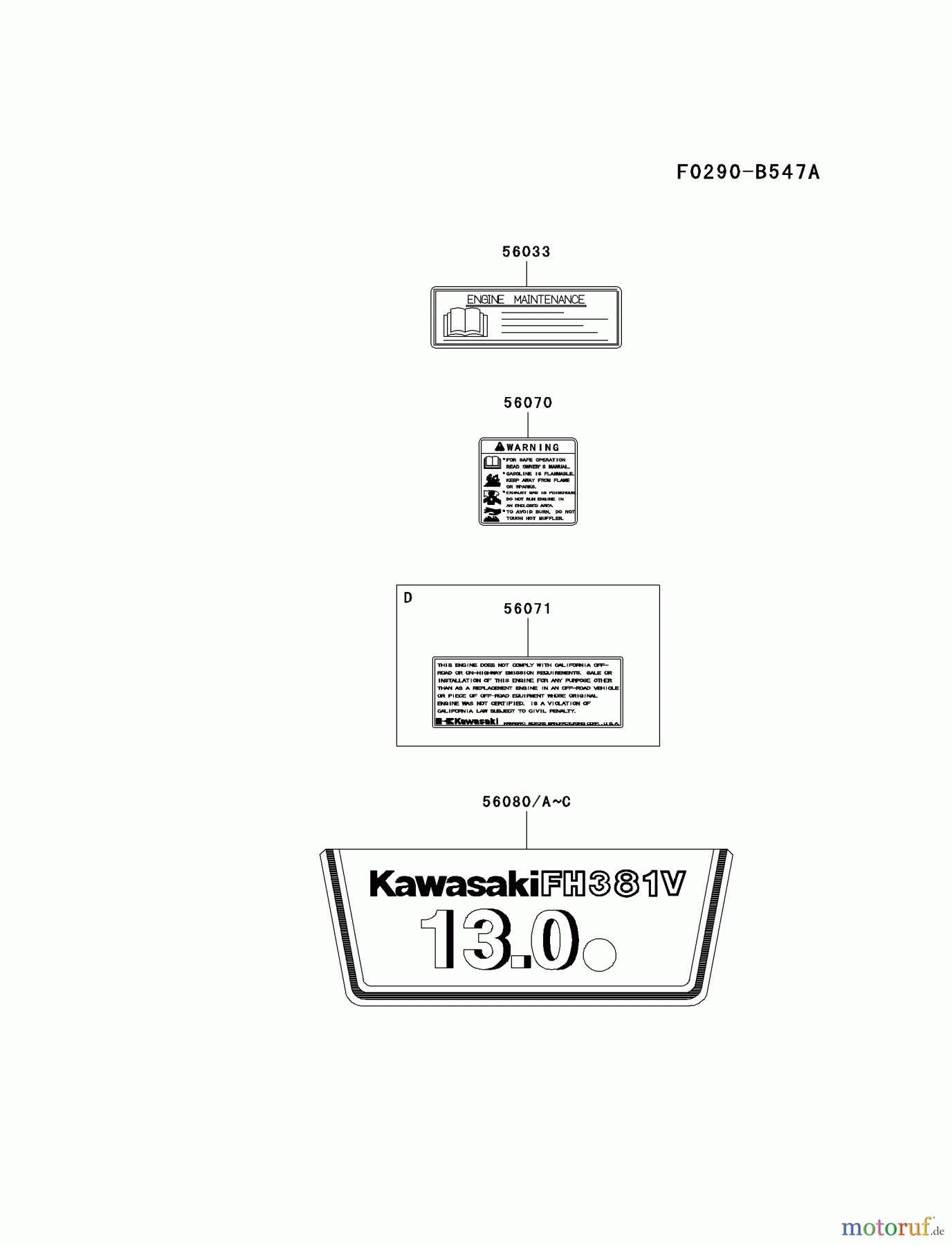  Kawasaki Motoren Motoren Vertikal FA210V - AS02 bis FH641V - DS24 FH381V-BS01 - Kawasaki FH381V 4-Stroke Engine LABEL