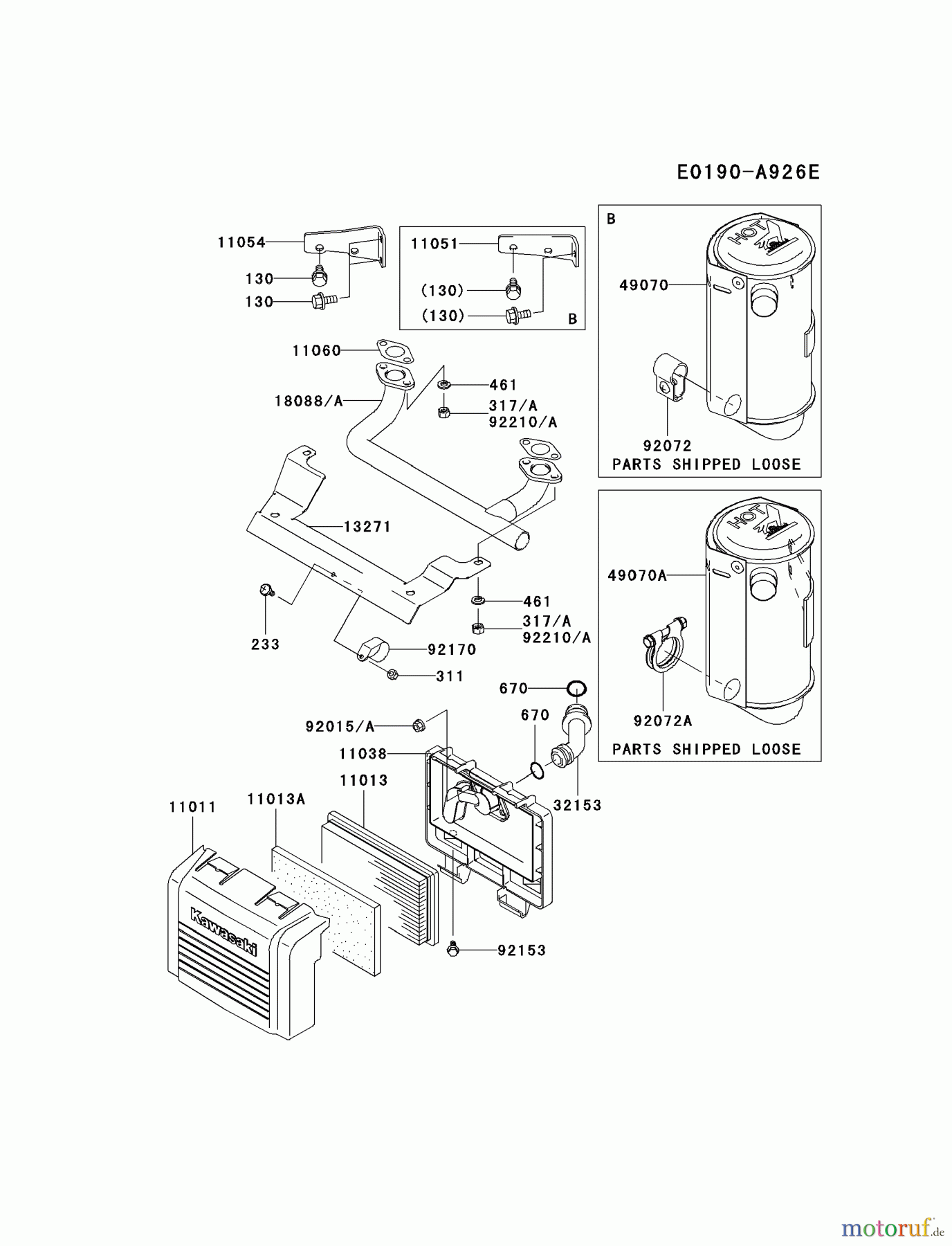  Kawasaki Motoren Motoren Vertikal FA210V - AS02 bis FH641V - DS24 FH381V-BS02 - Kawasaki FH381V 4-Stroke Engine AIR-FILTER/MUFFLER