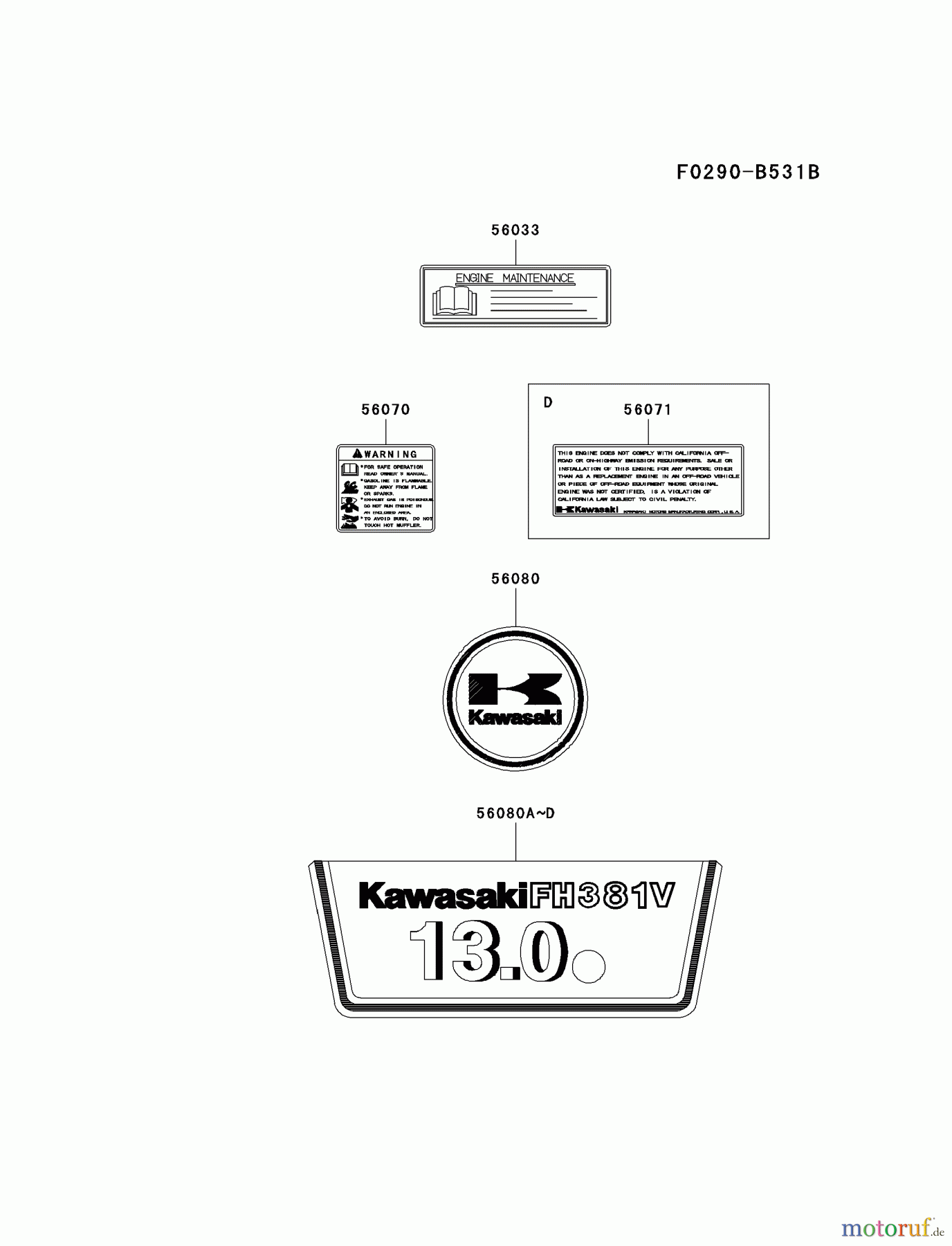  Kawasaki Motoren Motoren Vertikal FA210V - AS02 bis FH641V - DS24 FH381V-DS06 - Kawasaki FH381V 4-Stroke Engine LABEL