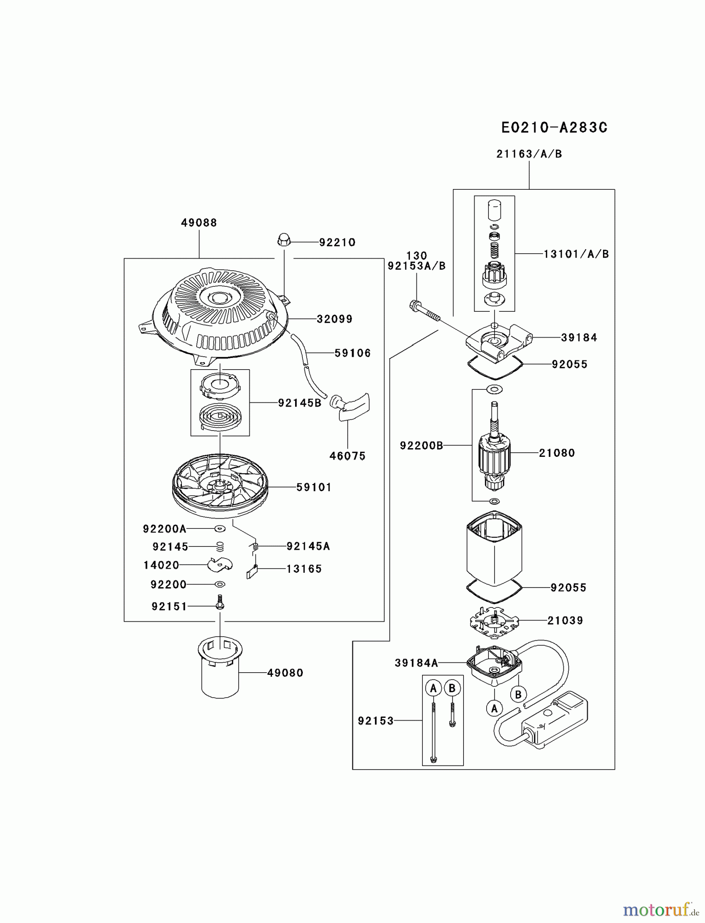  Kawasaki Motoren Motoren Vertikal FA210V - AS02 bis FH641V - DS24 FH381V-DS10 - Kawasaki FH381V 4-Stroke Engine STARTER