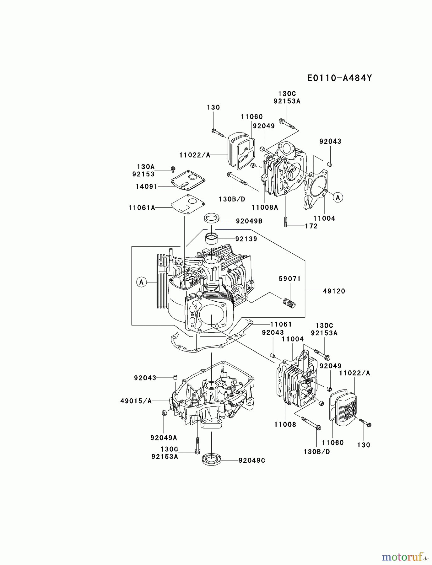  Kawasaki Motoren Motoren Vertikal FA210V - AS02 bis FH641V - DS24 FH381V-DS12 - Kawasaki FH381V 4-Stroke Engine CYLINDER/CRANKCASE