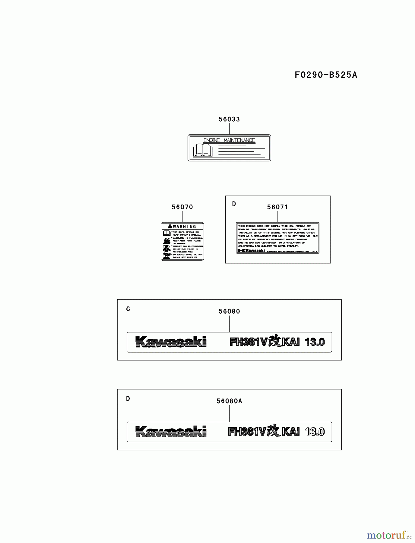  Kawasaki Motoren Motoren Vertikal FA210V - AS02 bis FH641V - DS24 FH381V-DS20 - Kawasaki FH381V 4-Stroke Engine LABEL