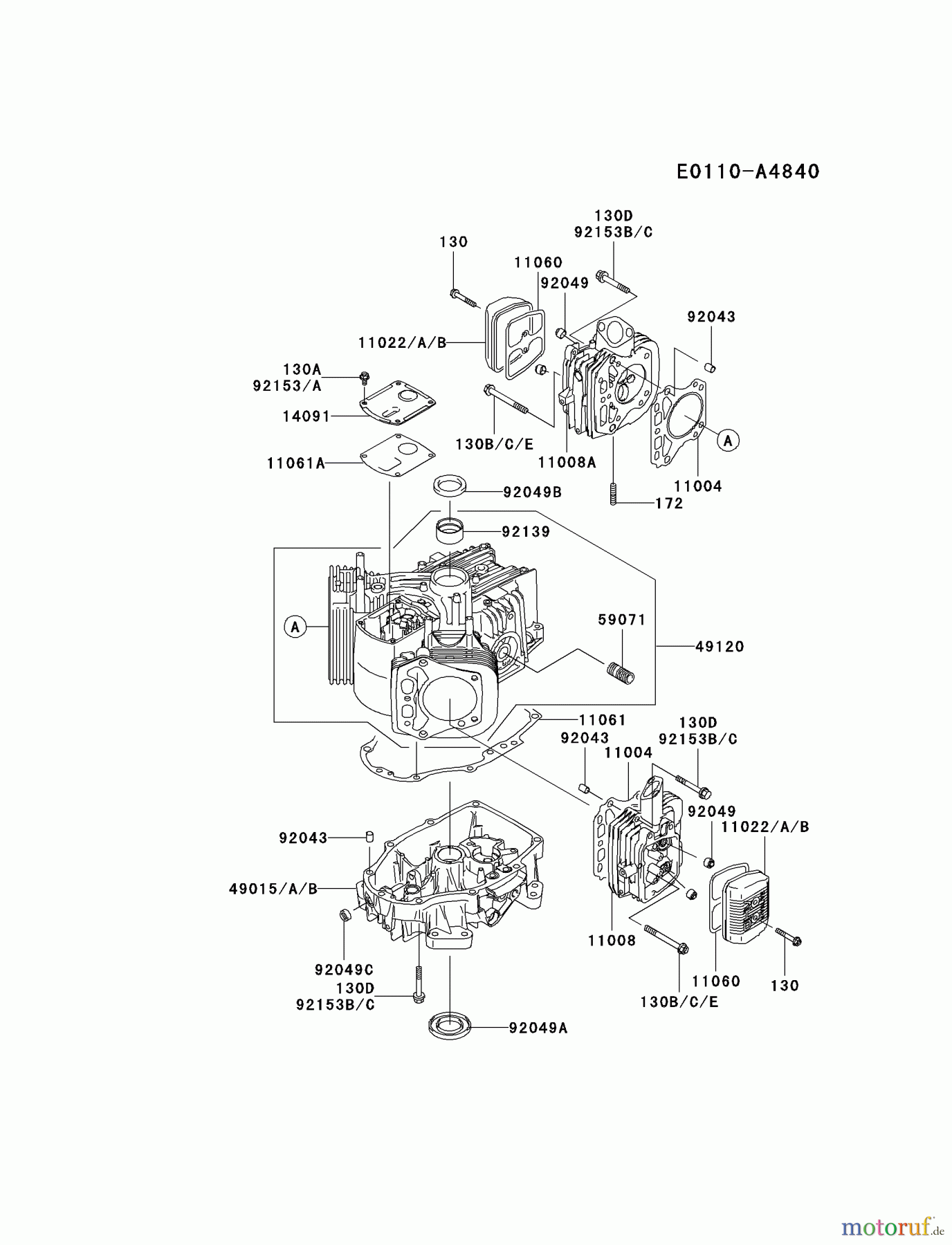  Kawasaki Motoren Motoren Vertikal FA210V - AS02 bis FH641V - DS24 FH381V-DS20 - Kawasaki FH381V 4-Stroke Engine CYLINDER/CRANKCASE