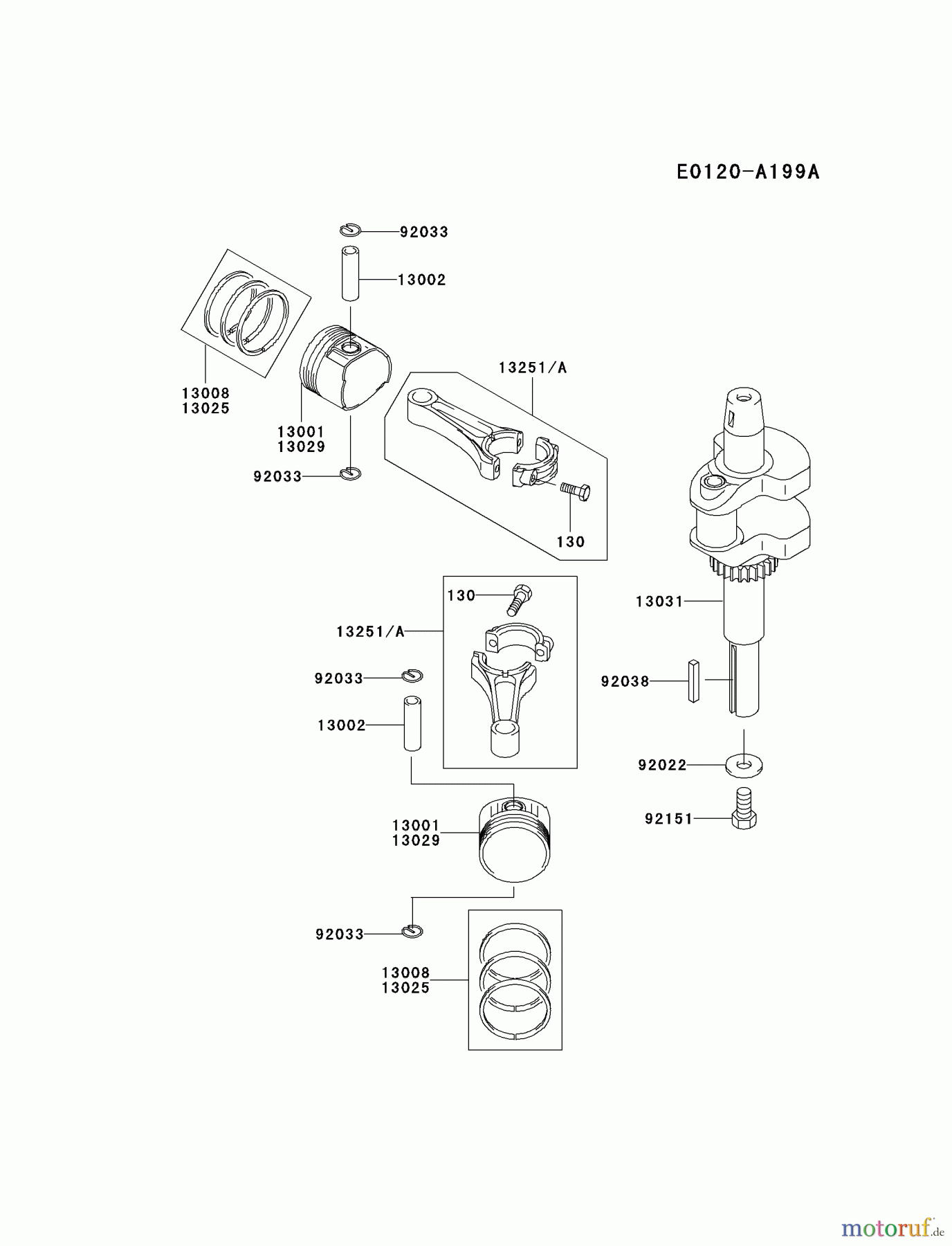  Kawasaki Motoren Motoren Vertikal FA210V - AS02 bis FH641V - DS24 FH381V-AS01 - Kawasaki FH381V 4-Stroke Engine PISTON/CRANKSHAFT