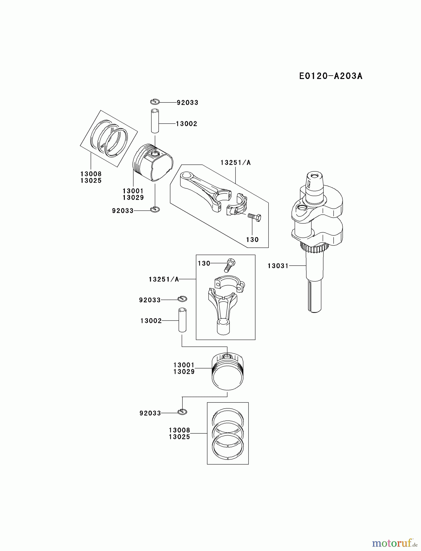  Kawasaki Motoren Motoren Vertikal FA210V - AS02 bis FH641V - DS24 FH381V-AS08 - Kawasaki FH381V 4-Stroke Engine PISTON/CRANKSHAFT