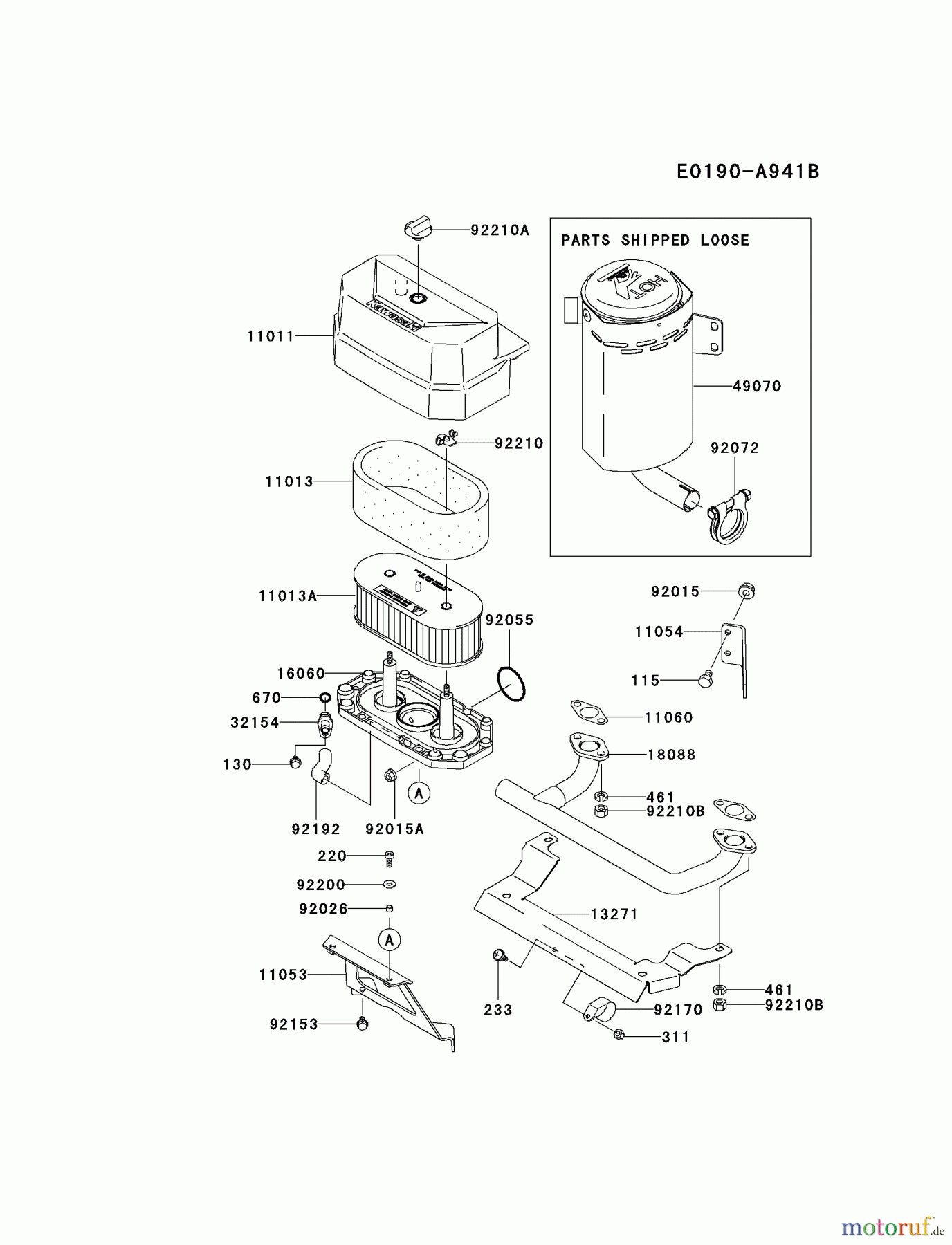  Kawasaki Motoren Motoren Vertikal FA210V - AS02 bis FH641V - DS24 FH430V-AS39 - Kawasaki FH430V 4-Stroke Engine AIR-FILTER/MUFFLER