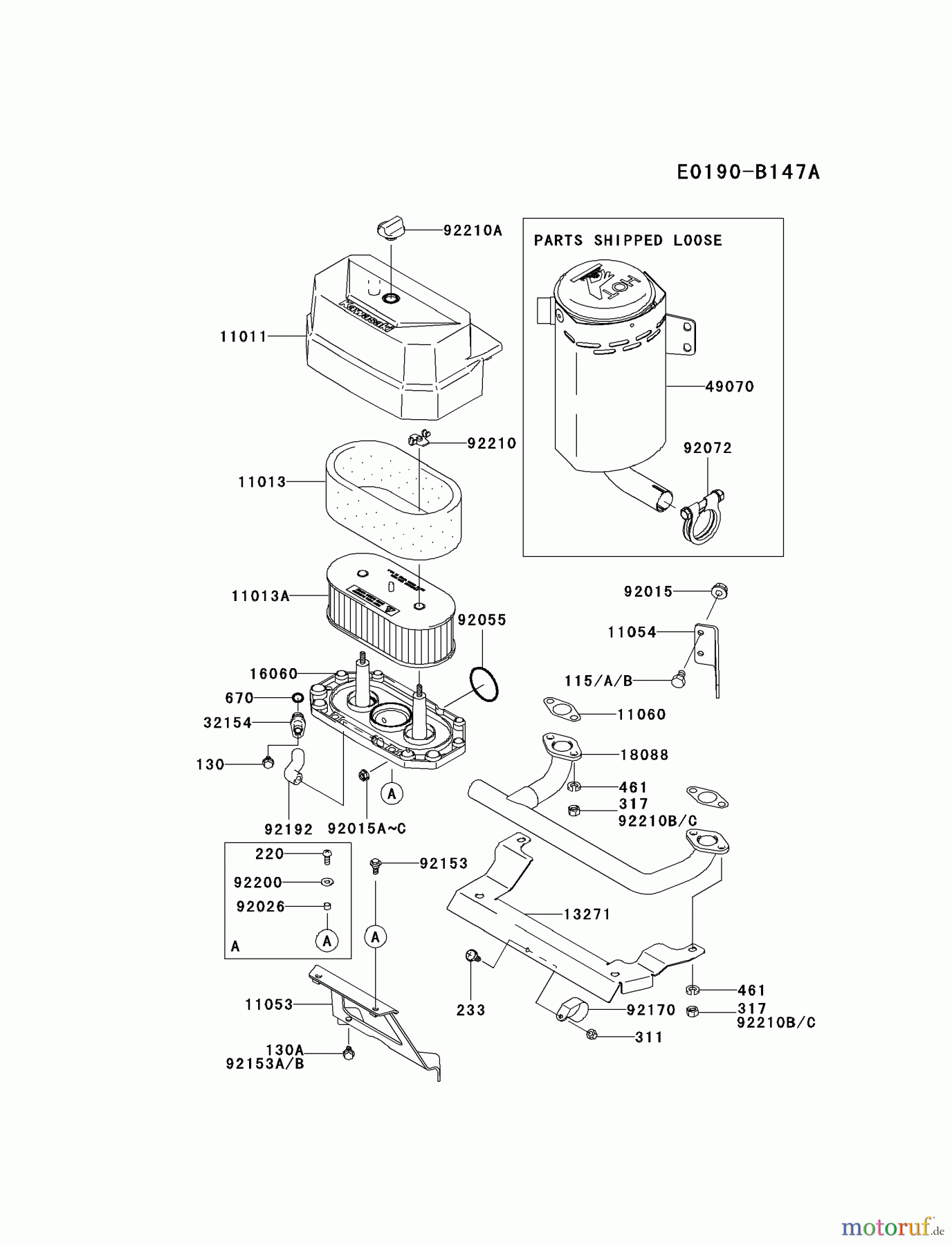  Kawasaki Motoren Motoren Vertikal FA210V - AS02 bis FH641V - DS24 FH430V-BS34 - Kawasaki FH430V 4-Stroke Engine AIR-FILTER/MUFFLER