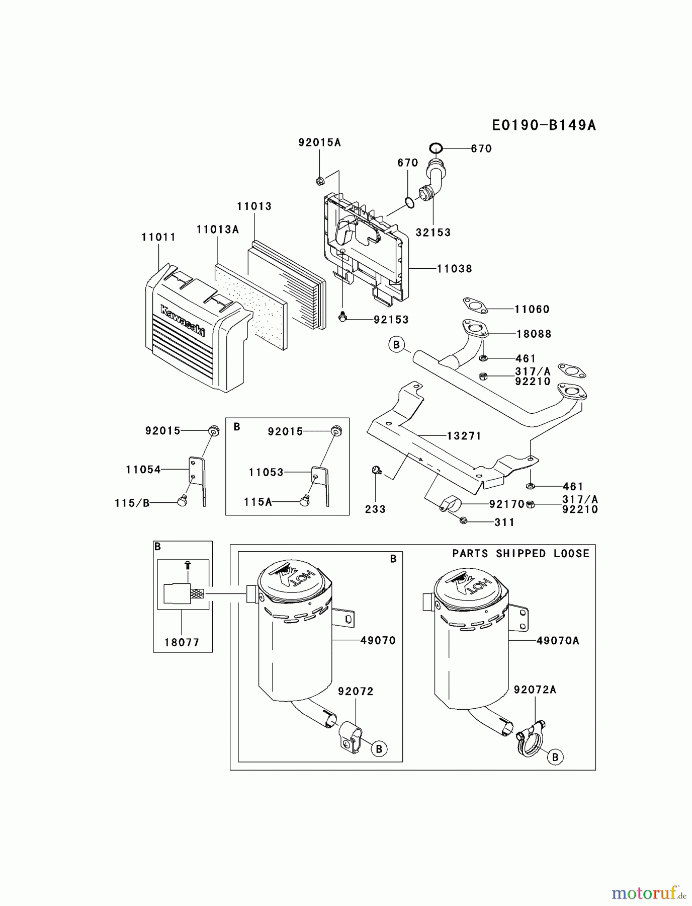  Kawasaki Motoren Motoren Vertikal FA210V - AS02 bis FH641V - DS24 FH430V-CS05 - Kawasaki FH430V 4-Stroke Engine AIR-FILTER/MUFFLER