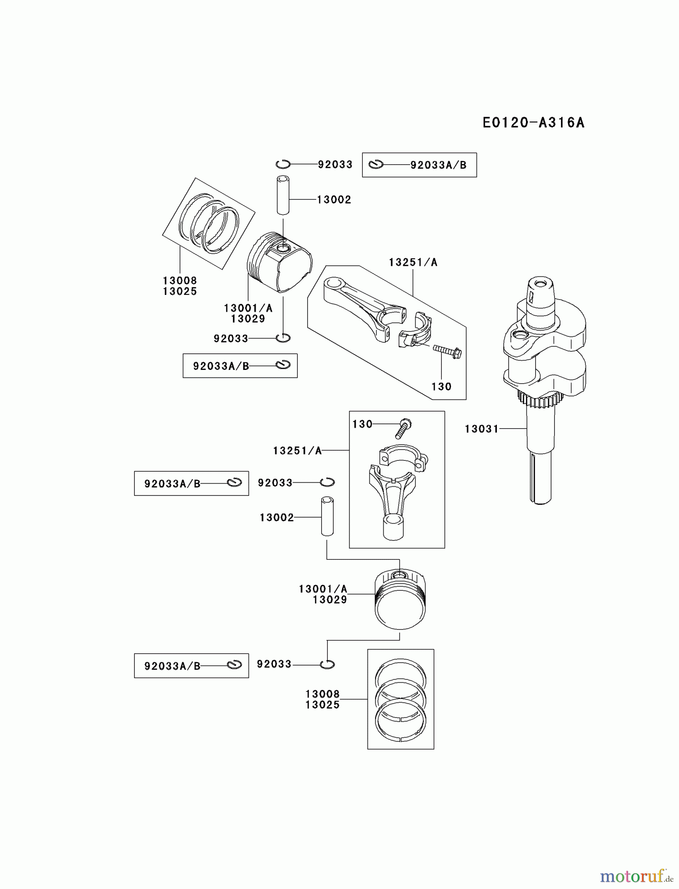  Kawasaki Motoren Motoren Vertikal FA210V - AS02 bis FH641V - DS24 FH430V-BS24 - Kawasaki FH430V 4-Stroke Engine PISTON/CRANKSHAFT