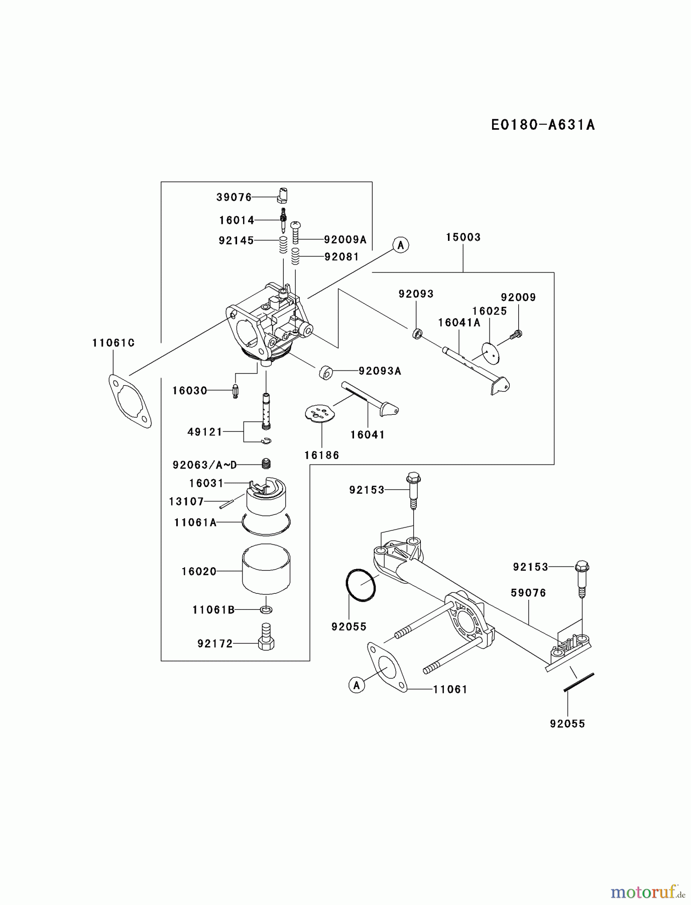  Kawasaki Motoren Motoren Vertikal FA210V - AS02 bis FH641V - DS24 FH381V-AS10 - Kawasaki FH381V 4-Stroke Engine CARBURETOR