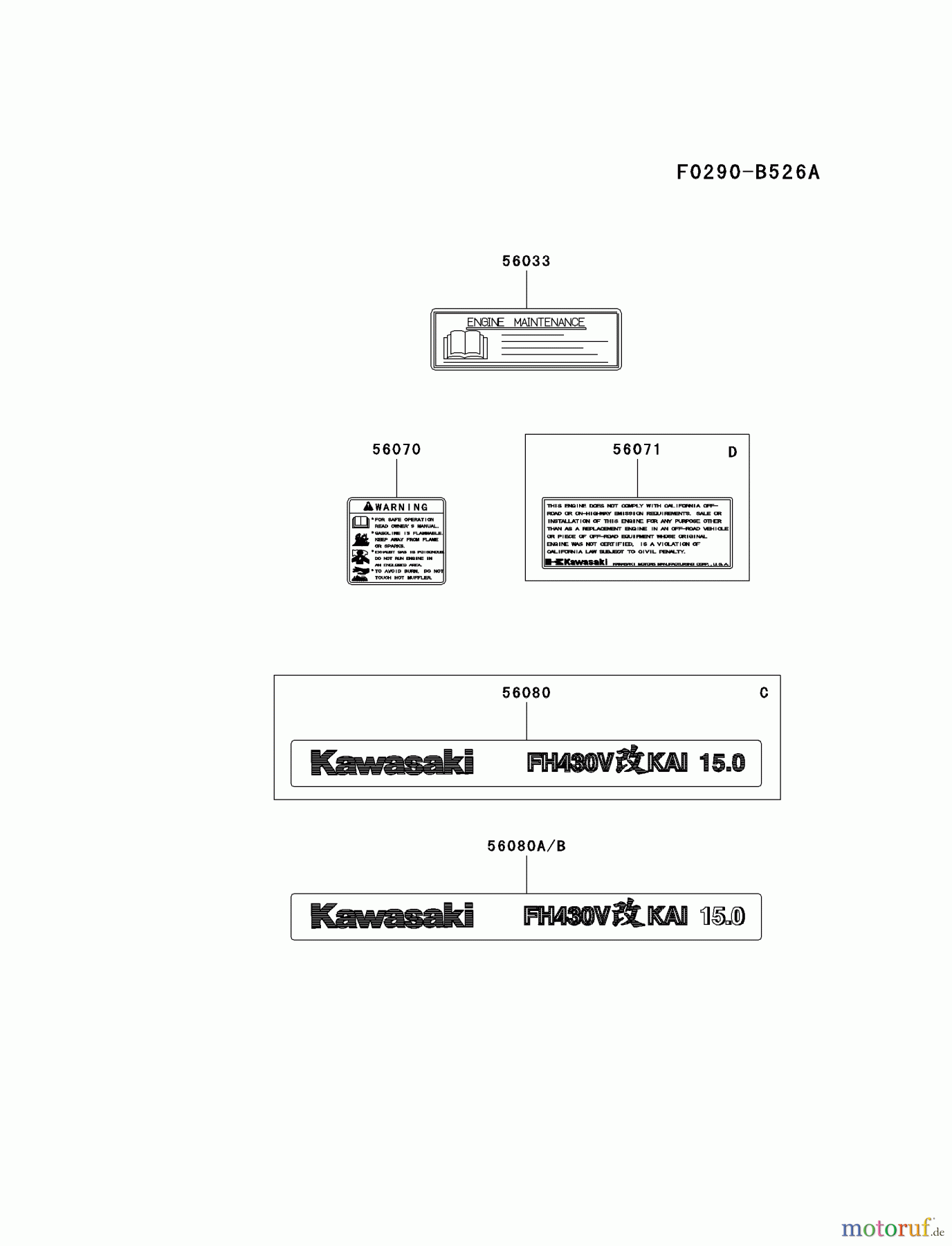  Kawasaki Motoren Motoren Vertikal FA210V - AS02 bis FH641V - DS24 FH430V-DS23 - Kawasaki FH430V 4-Stroke Engine LABEL