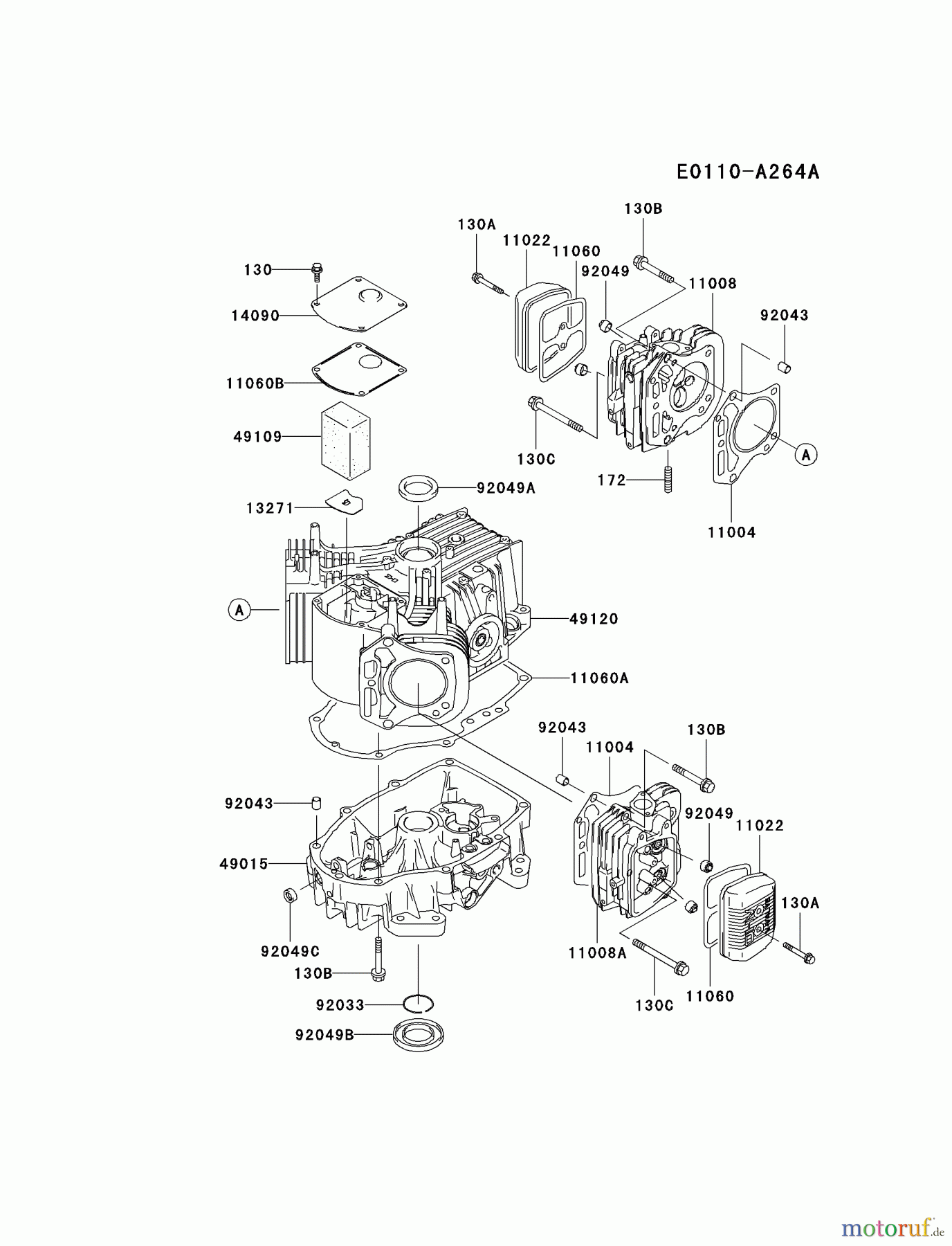  Kawasaki Motoren Motoren Vertikal FA210V - AS02 bis FH641V - DS24 FH451V-AS09 - Kawasaki FH451V 4-Stroke Engine CYLINDER/CRANKCASE