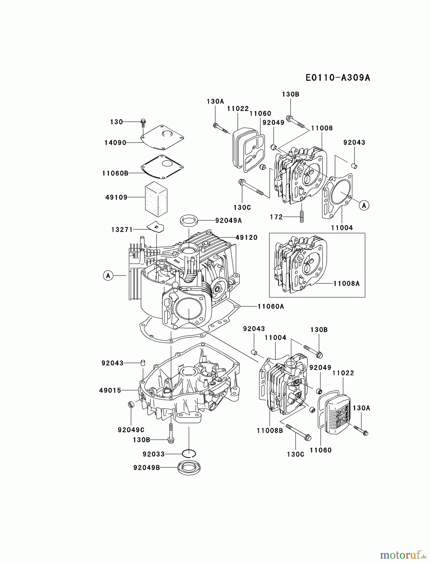  Kawasaki Motoren Motoren Vertikal FA210V - AS02 bis FH641V - DS24 FH451V-AS10 - Kawasaki FH451V 4-Stroke Engine CYLINDER/CRANKCASE