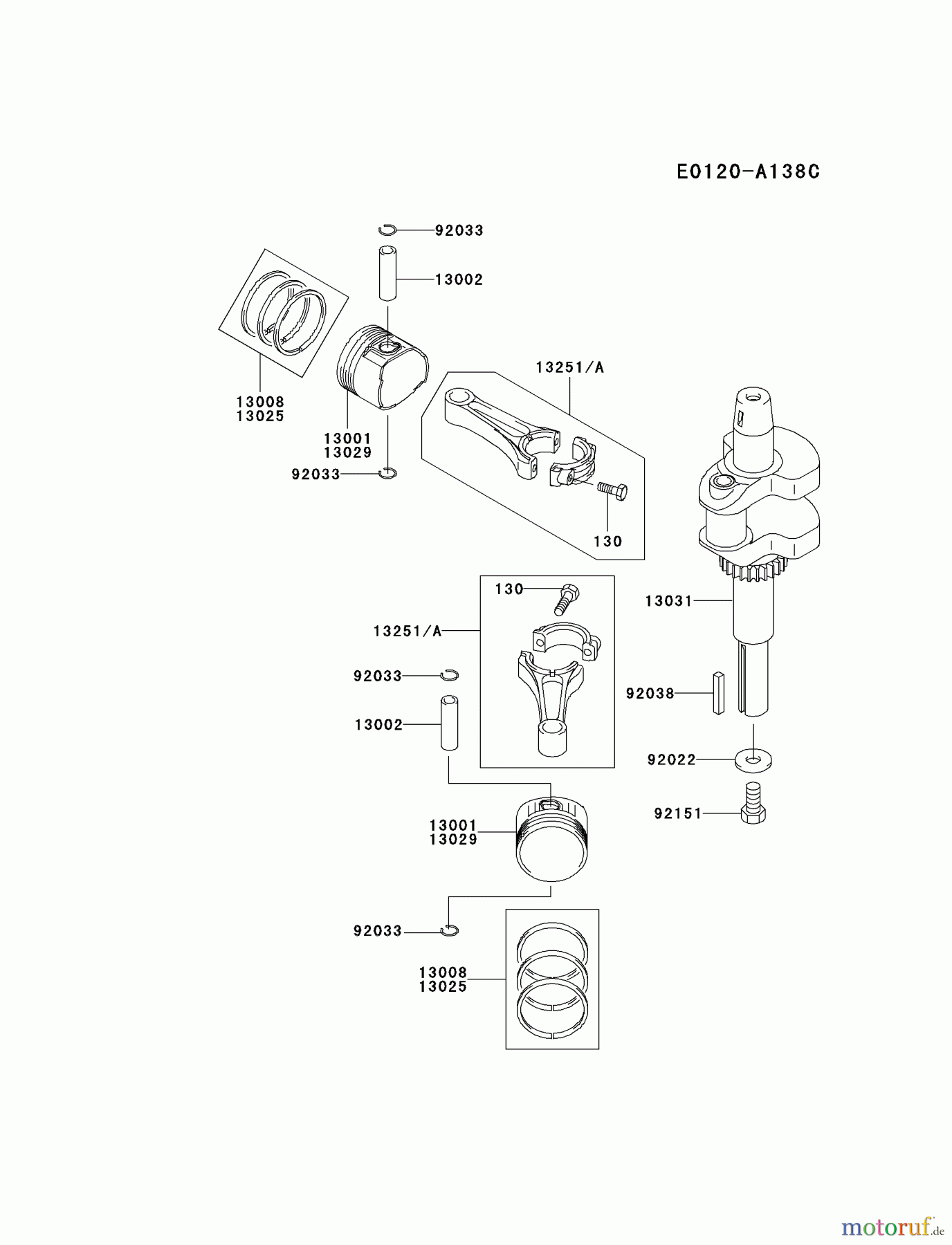  Kawasaki Motoren Motoren Vertikal FA210V - AS02 bis FH641V - DS24 FH451V-AS02 - Kawasaki FH451V 4-Stroke Engine PISTON/CRANKSHAFT