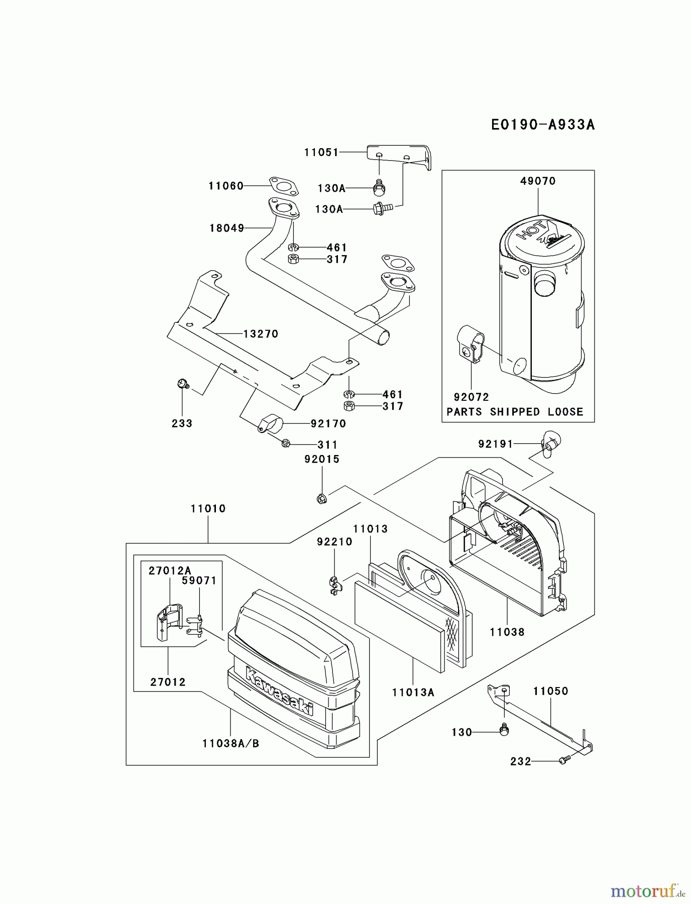  Kawasaki Motoren Motoren Vertikal FA210V - AS02 bis FH641V - DS24 FH451V-BS10 - Kawasaki FH451V 4-Stroke Engine AIR-FILTER/MUFFLER