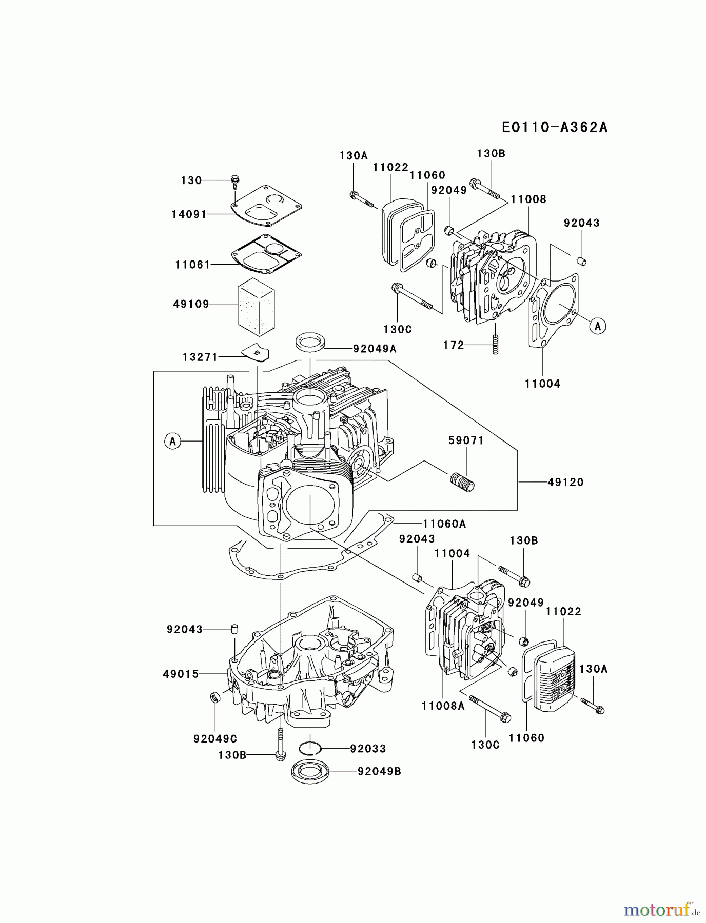  Kawasaki Motoren Motoren Vertikal FA210V - AS02 bis FH641V - DS24 FH451V-AS15 - Kawasaki FH451V 4-Stroke Engine CYLINDER/CRANKCASE