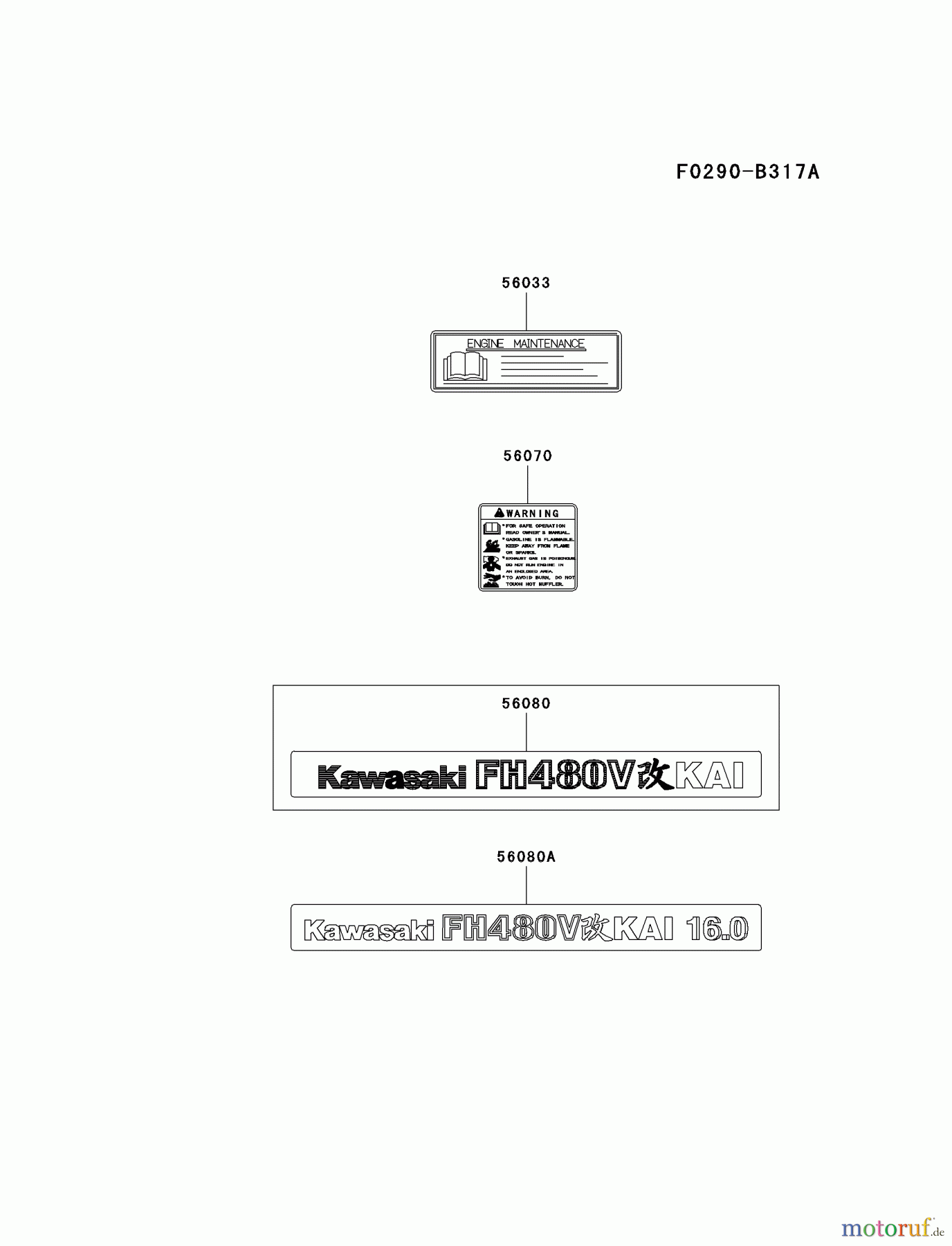  Kawasaki Motoren Motoren Vertikal FA210V - AS02 bis FH641V - DS24 FH480V-BS23 - Kawasaki FH480V 4-Stroke Engine LABEL