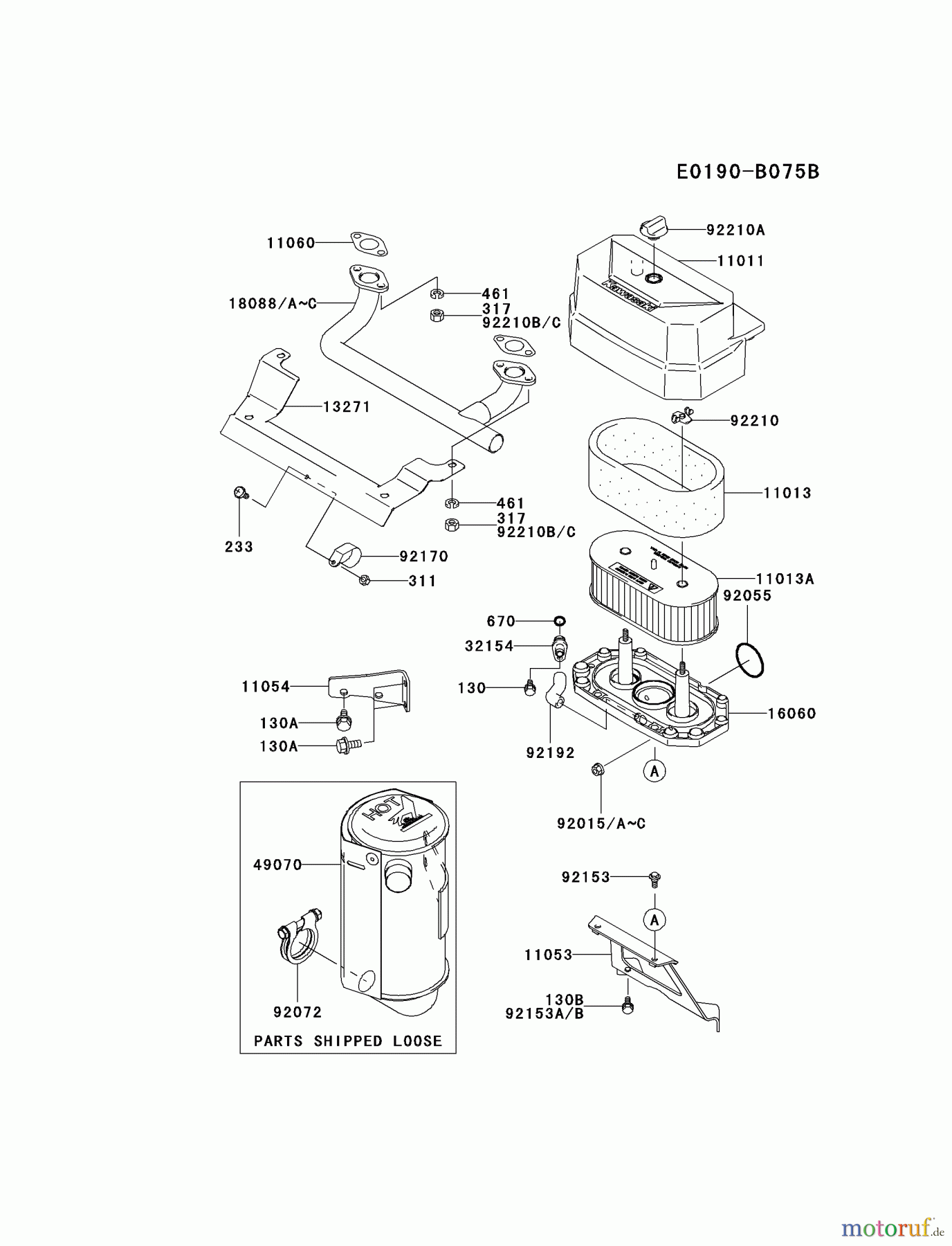  Kawasaki Motoren Motoren Vertikal FA210V - AS02 bis FH641V - DS24 FH480V-DS20 - Kawasaki FH480V 4-Stroke Engine AIR-FILTER/MUFFLER