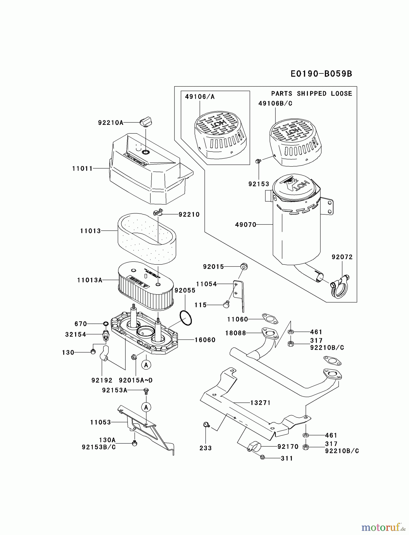  Kawasaki Motoren Motoren Vertikal FA210V - AS02 bis FH641V - DS24 FH480V-DS24 - Kawasaki FH480V 4-Stroke Engine AIR-FILTER/MUFFLER