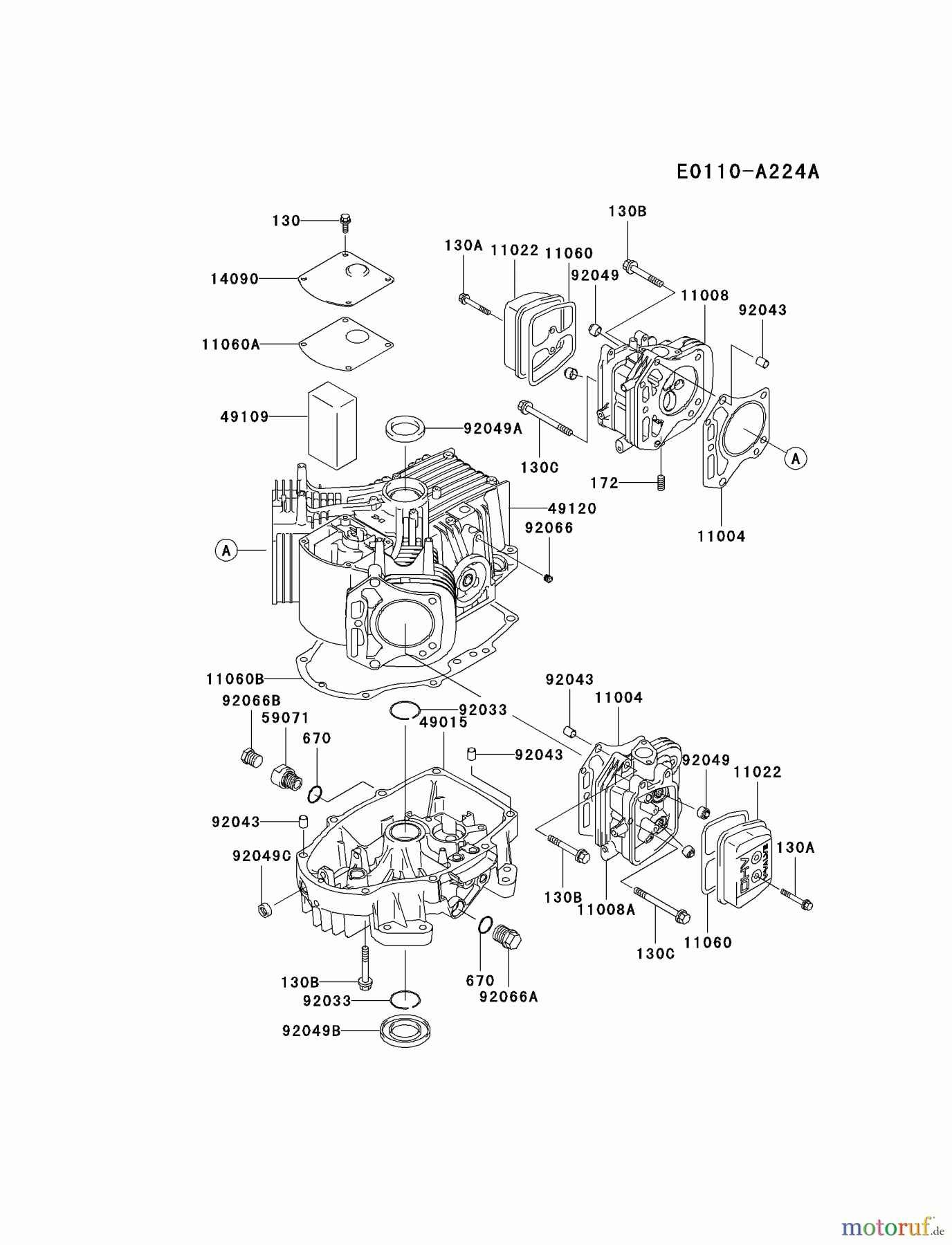  Kawasaki Motoren Motoren Vertikal FA210V - AS02 bis FH641V - DS24 FH500V-AS08 - Kawasaki FH500V 4-Stroke Engine CYLINDER/CRANKCASE