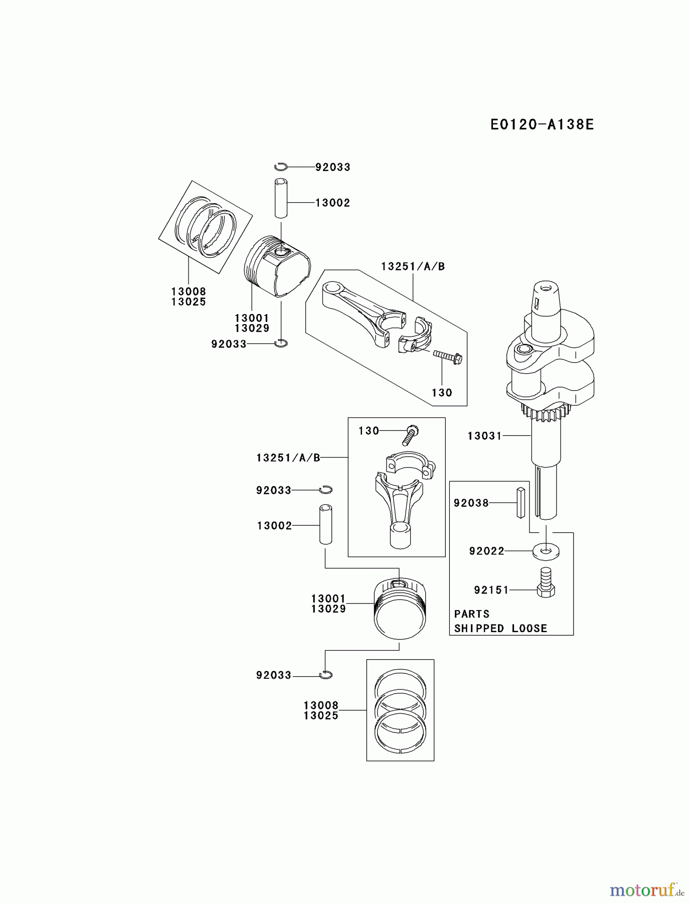  Kawasaki Motoren Motoren Vertikal FA210V - AS02 bis FH641V - DS24 FH500V-AS12 - Kawasaki FH500V 4-Stroke Engine PISTON/CRANKSHAFT