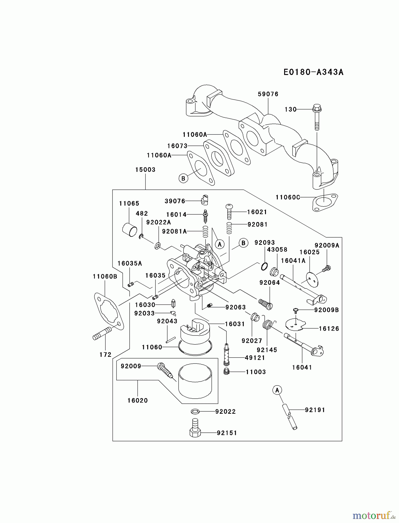  Kawasaki Motoren Motoren Vertikal FA210V - AS02 bis FH641V - DS24 FH500V-AS18 - Kawasaki FH500V 4-Stroke Engine CARBURETOR