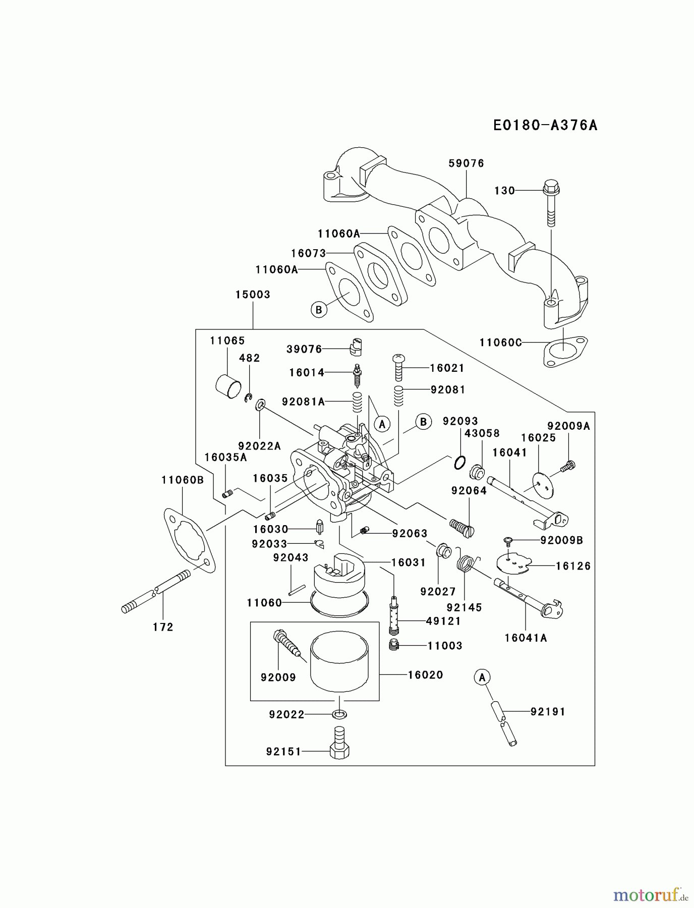  Kawasaki Motoren Motoren Vertikal FA210V - AS02 bis FH641V - DS24 FH451V-AS02 - Kawasaki FH451V 4-Stroke Engine CARBURETOR