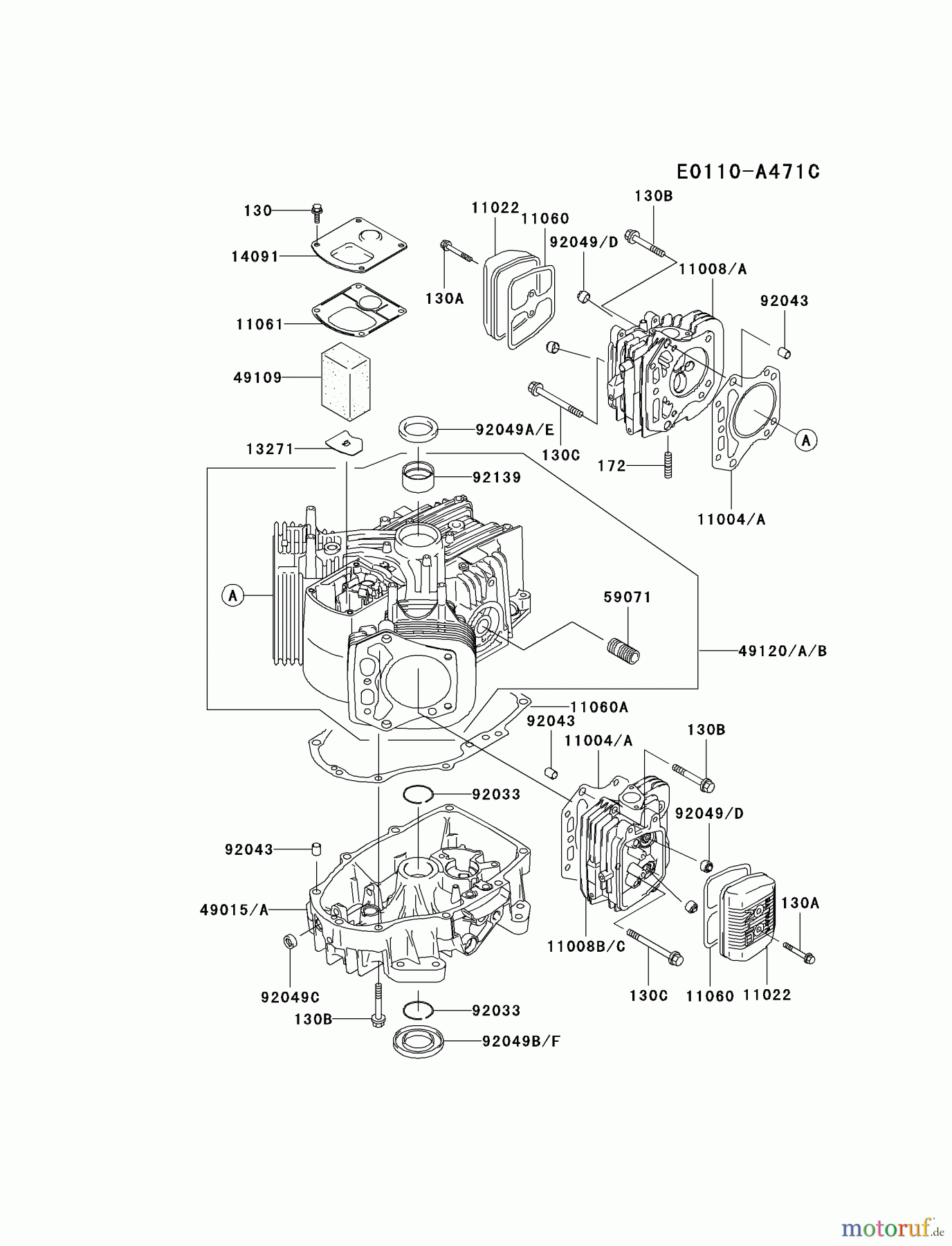  Kawasaki Motoren Motoren Vertikal FA210V - AS02 bis FH641V - DS24 FH500V-AS15 - Kawasaki FH500V 4-Stroke Engine CYLINDER/CRANKCASE