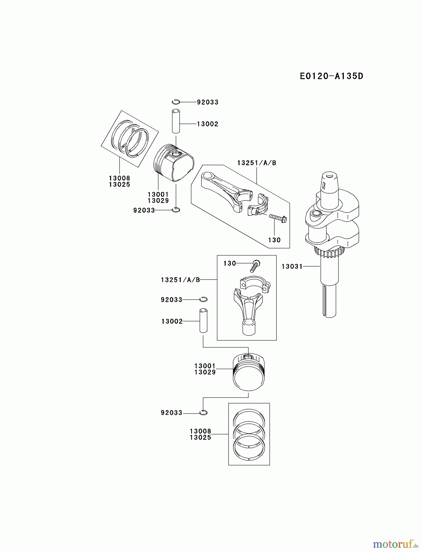  Kawasaki Motoren Motoren Vertikal FA210V - AS02 bis FH641V - DS24 FH500V-AS07 - Kawasaki FH500V 4-Stroke Engine PISTON/CRANKSHAFT