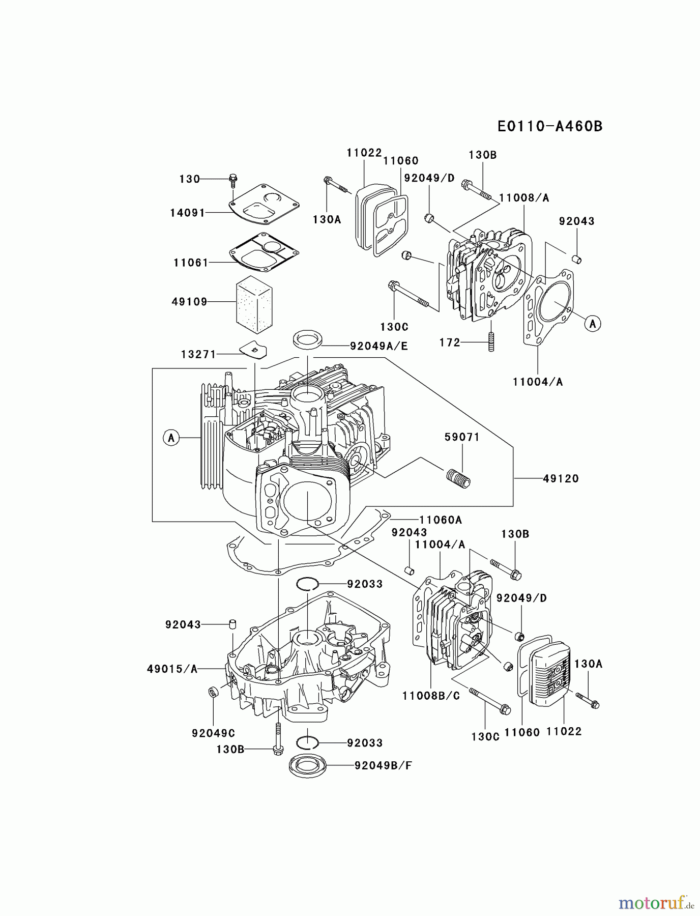  Kawasaki Motoren Motoren Vertikal FA210V - AS02 bis FH641V - DS24 FH500V-AS40 - Kawasaki FH500V 4-Stroke Engine CYLINDER/CRANKCASE