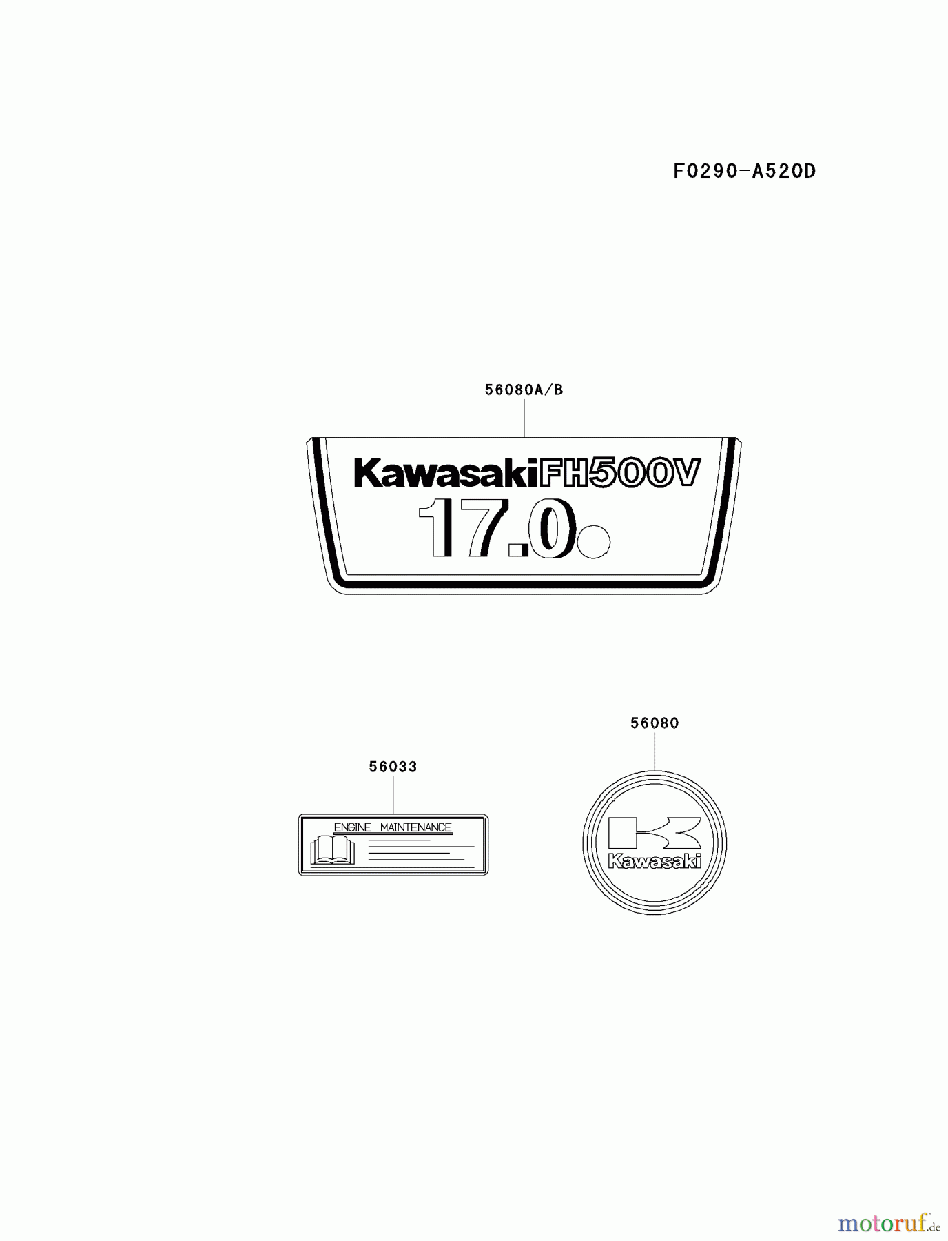  Kawasaki Motoren Motoren Vertikal FA210V - AS02 bis FH641V - DS24 FH500V-AS04 - Kawasaki FH500V 4-Stroke Engine LABEL