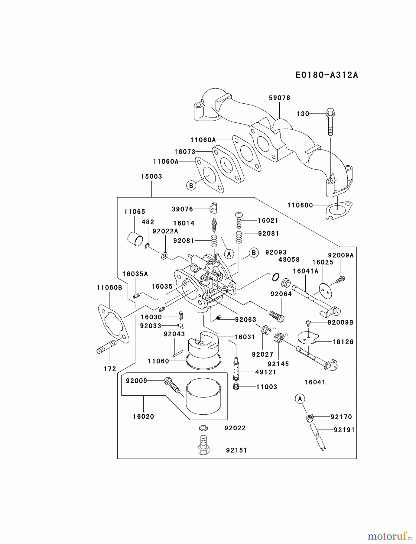  Kawasaki Motoren Motoren Vertikal FA210V - AS02 bis FH641V - DS24 FH500V-BS09 - Kawasaki FH500V 4-Stroke Engine CARBURETOR