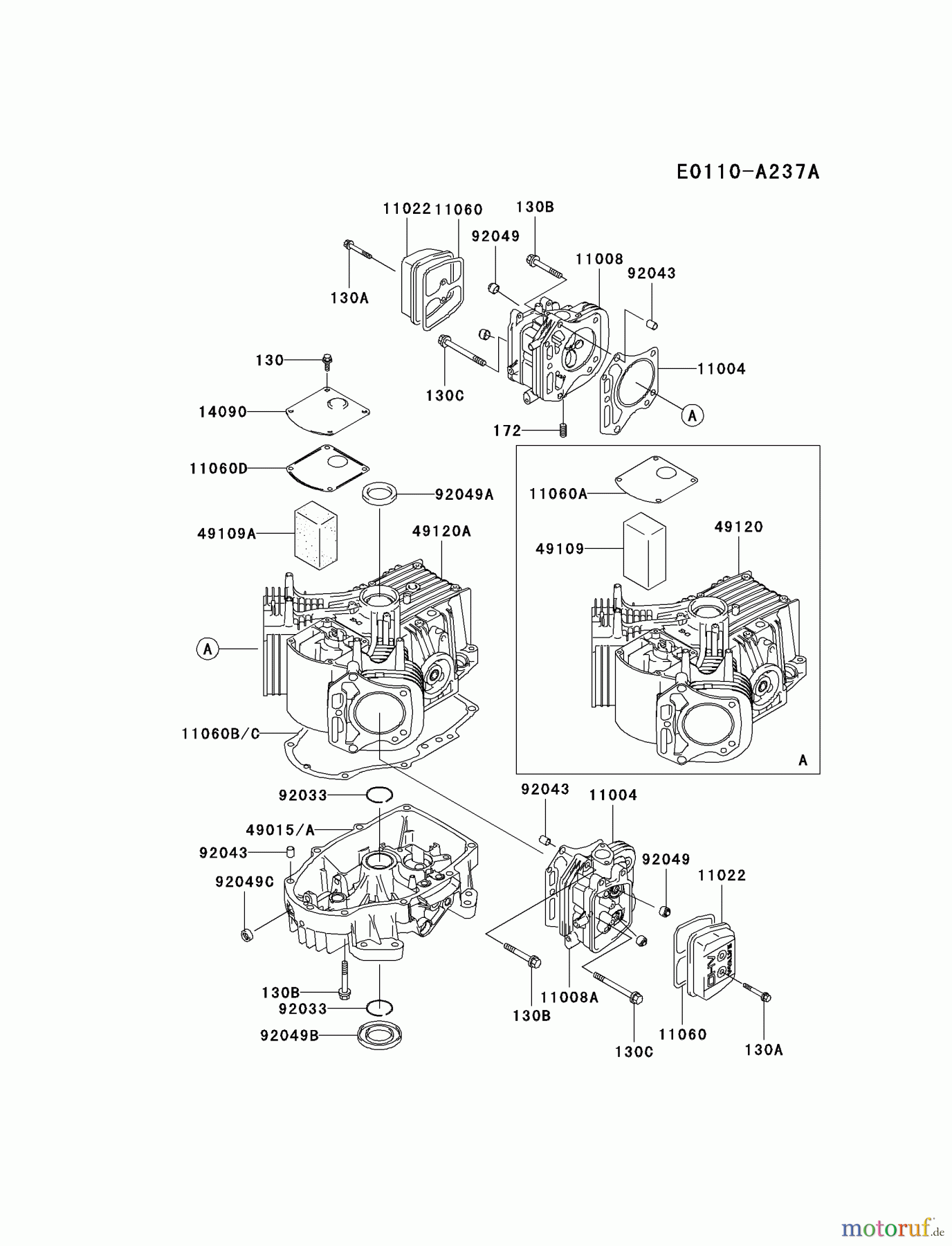  Kawasaki Motoren Motoren Vertikal FA210V - AS02 bis FH641V - DS24 FH500V-BS09 - Kawasaki FH500V 4-Stroke Engine CYLINDER/CRANKCASE