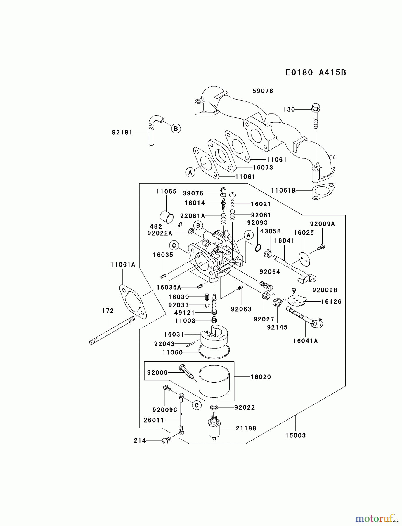  Kawasaki Motoren Motoren Vertikal FA210V - AS02 bis FH641V - DS24 FH500V-BS01 - Kawasaki FH500V 4-Stroke Engine CARBURETOR