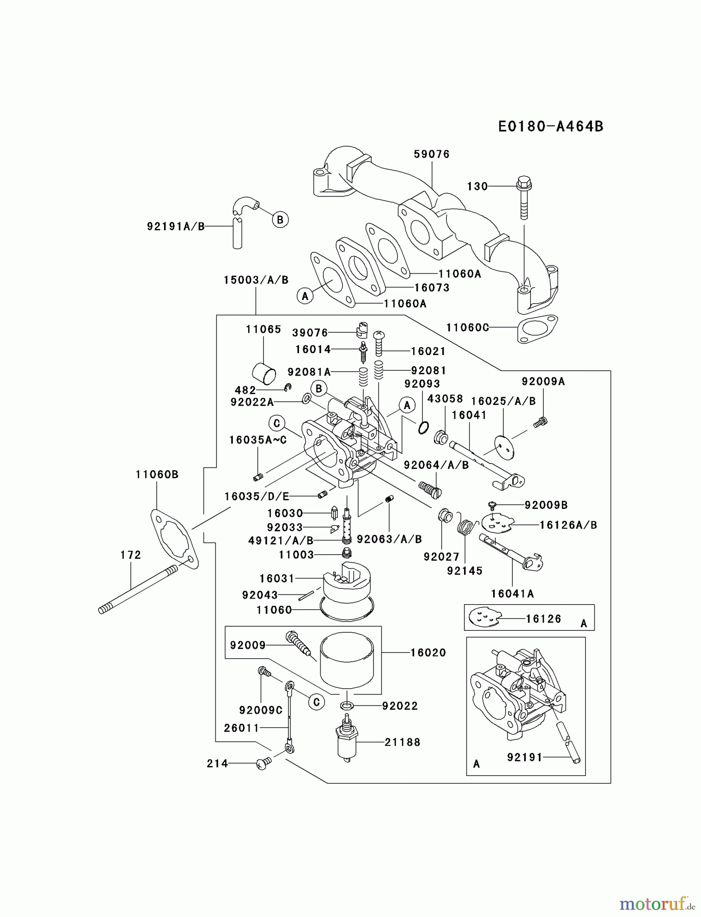  Kawasaki Motoren Motoren Vertikal FA210V - AS02 bis FH641V - DS24 FH500V-BS24 - Kawasaki FH500V 4-Stroke Engine CARBURETOR #2